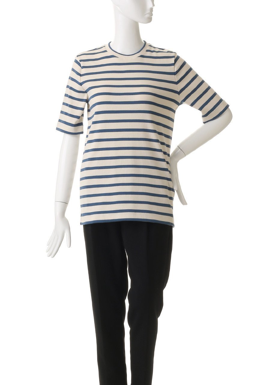 【ジル サンダー/JIL SANDER】の【JIL SANDER+】クルーネック ショートスリーブ ボーダーTシャツ 人気、トレンドファッション・服の通販 founy(ファニー) 　ファッション　Fashion　レディースファッション　Fashion for Women　トップス・カットソー　Cut & Sew Tops　シャツ・ブラウス・オフィスカジュアル　Elegant Blouses & Button-Ups　ロングTシャツ・Tシャツ　Longline T-Shirts & Tees　カットソー・ベーシックTシャツ　Cut-and-Sewn Tops / Stretch Tees & Basics　2026年　2026　ショート　Short, Short Length　ジャケット　Jacket, Outerwear　スリーブ　Sleeve, Long Sleeve / Short Sleeve　ボーダー　Border, Stripe　エレガント 上品　Elegant　夏　Summer　春　Spring　S/S・春夏　SS, Spring/Summer, Warm Season　other-2|ID: prp329100004813683 ipo3291000000034951727