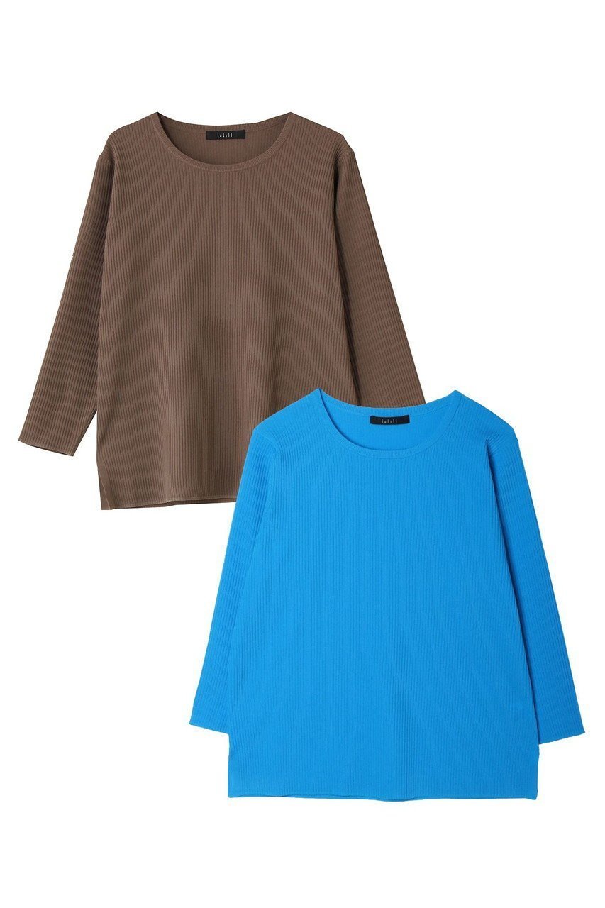 【レリル/lelill】の【limited set item】ハイテクリブニット 8分袖 2セット インテリア・キッズ・メンズ・レディースファッション・服の通販 founy(ファニー) 　ファッション　Fashion　レディースファッション　Fashion for Women　トップス・カットソー　Cut & Sew Tops　ニット　Knit Tops & Sweaters　カジュアルプルオーバー・ニットトップス　Pullovers & Knit Tops / Casual Pullovers　リブニット　Rib Knit, Ribbed Knit　人気　Popular, Best Seller　夏　Summer　新作・新入荷　New Arrivals / New In　春　Spring　S/S・春夏　SS, Spring/Summer, Warm Season　洗える　Machine Washable　ブルー×ブラウン|ID: prp329100004813695 ipo3291000000034951813