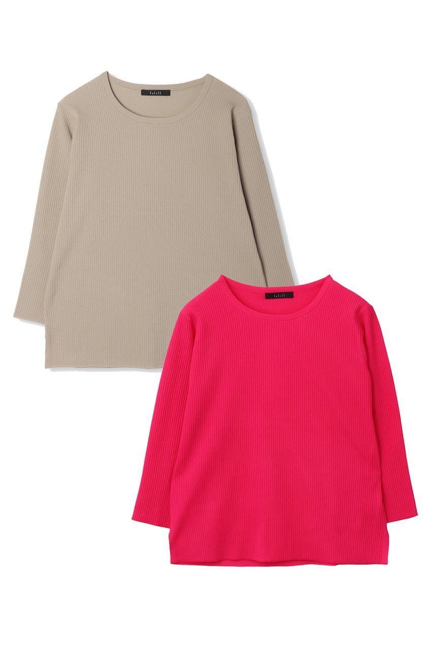 【レリル/lelill】の【limited set item】ハイテクリブニット 8分袖 2セット インテリア・キッズ・メンズ・レディースファッション・服の通販 founy(ファニー) 　ファッション　Fashion　レディースファッション　Fashion for Women　トップス・カットソー　Cut & Sew Tops　ニット　Knit Tops & Sweaters　カジュアルプルオーバー・ニットトップス　Pullovers & Knit Tops / Casual Pullovers　リブニット　Rib Knit, Ribbed Knit　人気　Popular, Best Seller　夏　Summer　新作・新入荷　New Arrivals / New In　春　Spring　S/S・春夏　SS, Spring/Summer, Warm Season　洗える　Machine Washable　ベージュ×ピンク|ID: prp329100004813695 ipo3291000000034951815