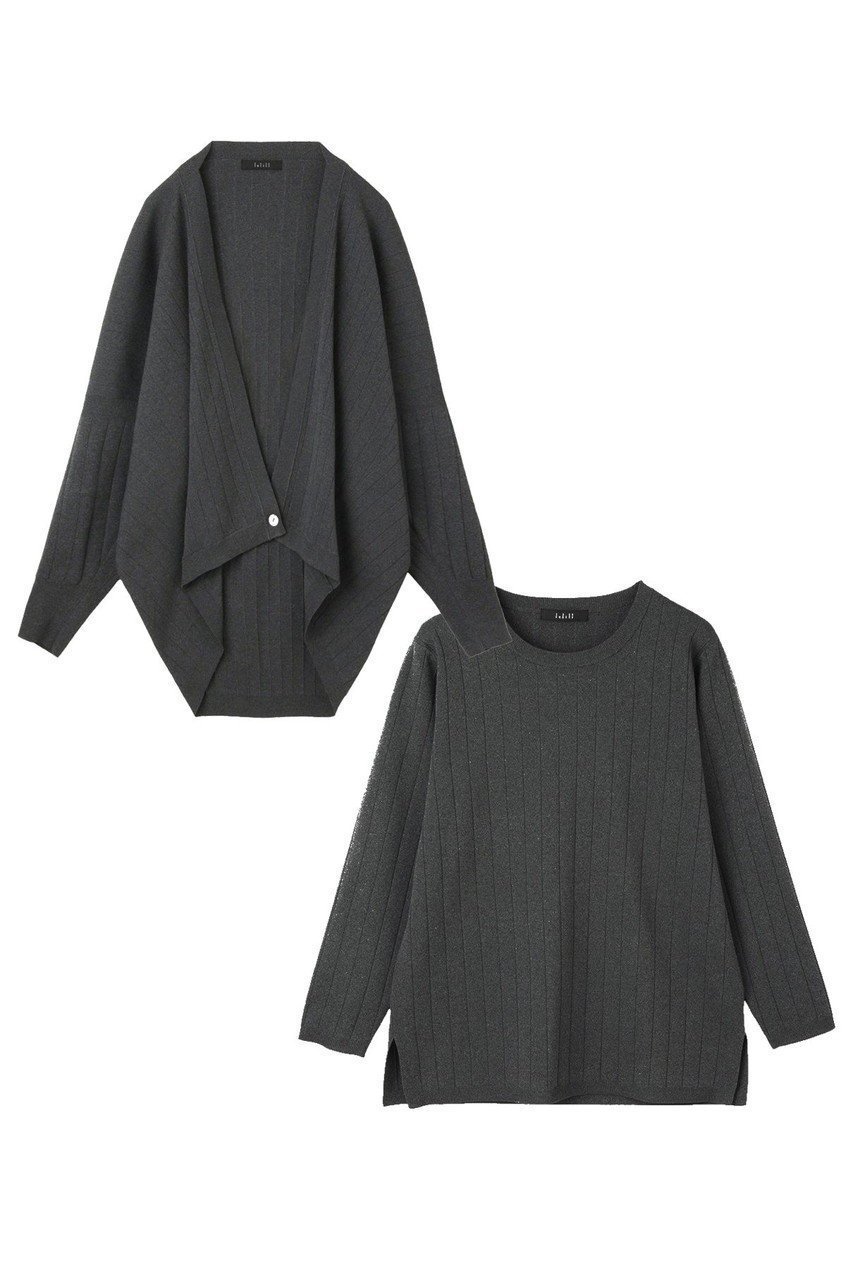 【レリル/lelill】の【limited set item】ハイテクワイドリブ ニット+ボレロ インテリア・キッズ・メンズ・レディースファッション・服の通販 founy(ファニー) 　ファッション　Fashion　レディースファッション　Fashion for Women　トップス・カットソー　Cut & Sew Tops　ニット　Knit Tops & Sweaters　カーディガン・羽織り　Layered Style Cardigans　アンサンブル　Ensemble Set　洗える　Machine Washable　カシュクール　Wrap Design　カーディガン　Cardigan, Knitwear　コンパクト　Compact, Small Size　シンプル　Simple, Minimal　人気　Popular, Best Seller　パターン　Pattern, Design Print　フロント　Front, Front Design　ボレロ　Bolero, Short Cardigan　リブニット　Rib Knit, Ribbed Knit　ワイドリブ　Wide Rib, Wide Ribbed Knit　新作・新入荷　New Arrivals / New In　チャコールグレー|ID: prp329100004813696 ipo3291000000034951826