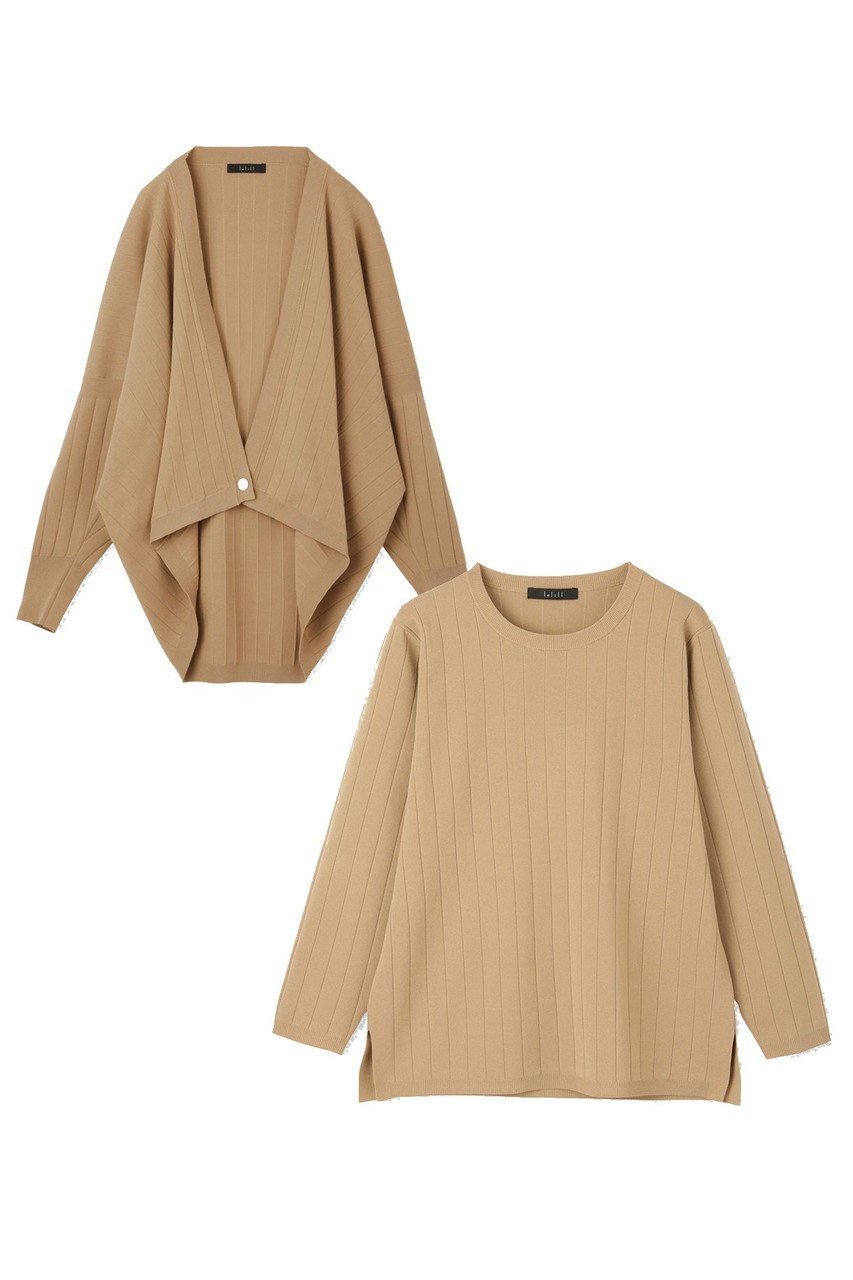 【レリル/lelill】の【limited set item】ハイテクワイドリブ ニット+ボレロ インテリア・キッズ・メンズ・レディースファッション・服の通販 founy(ファニー) 　ファッション　Fashion　レディースファッション　Fashion for Women　トップス・カットソー　Cut & Sew Tops　ニット　Knit Tops & Sweaters　カーディガン・羽織り　Layered Style Cardigans　アンサンブル　Ensemble Set　洗える　Machine Washable　カシュクール　Wrap Design　カーディガン　Cardigan, Knitwear　コンパクト　Compact, Small Size　シンプル　Simple, Minimal　人気　Popular, Best Seller　パターン　Pattern, Design Print　フロント　Front, Front Design　ボレロ　Bolero, Short Cardigan　リブニット　Rib Knit, Ribbed Knit　ワイドリブ　Wide Rib, Wide Ribbed Knit　新作・新入荷　New Arrivals / New In　ベージュ|ID: prp329100004813696 ipo3291000000034951827