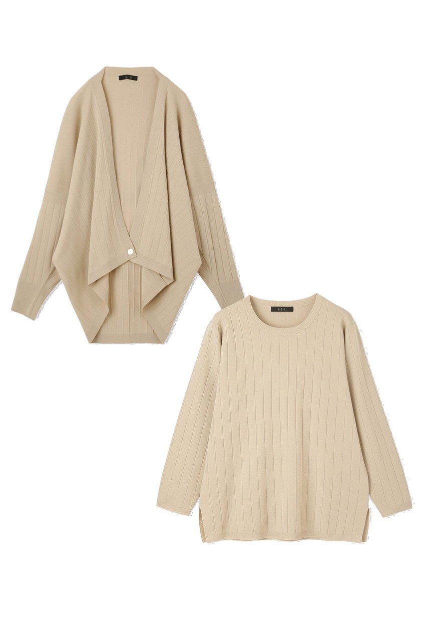 【レリル/lelill】の【limited set item】ハイテクワイドリブ ニット+ボレロ インテリア・キッズ・メンズ・レディースファッション・服の通販 founy(ファニー) 　ファッション　Fashion　レディースファッション　Fashion for Women　トップス・カットソー　Cut & Sew Tops　ニット　Knit Tops & Sweaters　カーディガン・羽織り　Layered Style Cardigans　アンサンブル　Ensemble Set　洗える　Machine Washable　カシュクール　Wrap Design　カーディガン　Cardigan, Knitwear　コンパクト　Compact, Small Size　シンプル　Simple, Minimal　人気　Popular, Best Seller　パターン　Pattern, Design Print　フロント　Front, Front Design　ボレロ　Bolero, Short Cardigan　リブニット　Rib Knit, Ribbed Knit　ワイドリブ　Wide Rib, Wide Ribbed Knit　新作・新入荷　New Arrivals / New In　ライトベージュ|ID: prp329100004813696 ipo3291000000034951828