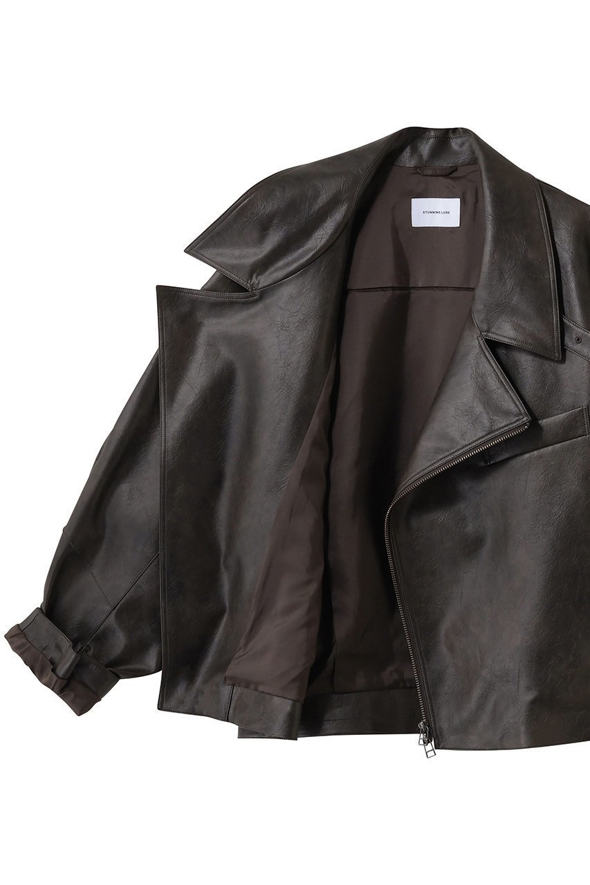 【スタニングルアー/STUNNING LURE】のrフェイクレザーライダースブルゾン 人気、トレンドファッション・服の通販 founy(ファニー) 　ファッション　Fashion　レディースファッション　Fashion for Women　アウター　Coat / Outerwear Collection　レディースジャケット・軽アウター　Jackets　ブルゾンジャケット・スポーティアウター　Blouson Jackets　ライダースジャケット / レザースタイル　Riders Jackets & Biker Style　ジャケット　Jacket, Outerwear　パターン　Pattern, Design Print　フォルム　Silhouette, Form　ブルゾン　Blouson, Bomber Jacket　ライダース　Riders　ヴィンテージ　Vintage Style　切替　Switching, Contrast Panel　other-6|ID: prp329100004813702 ipo3291000000035944413