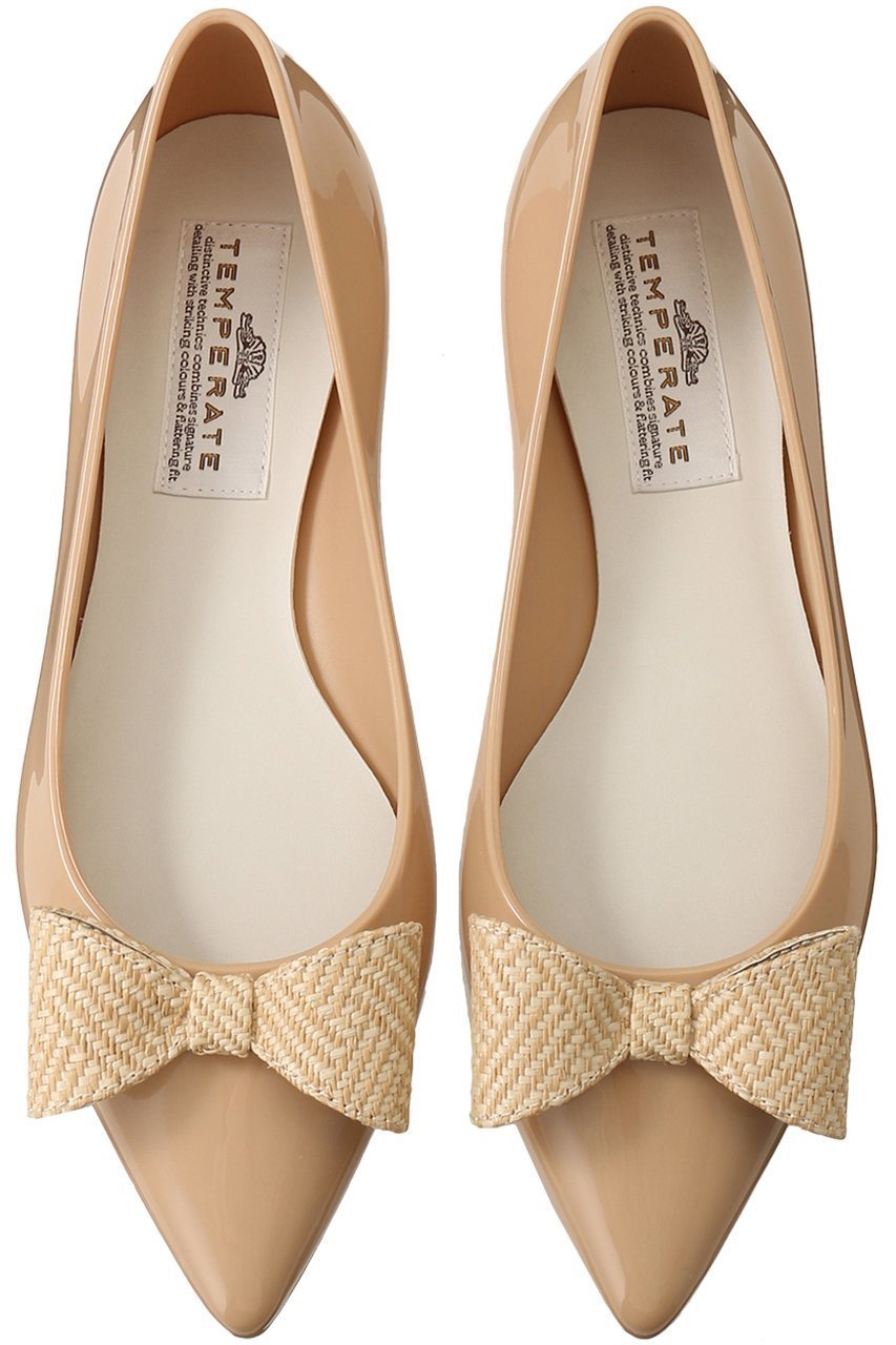【テンパレイト/TEMPERATE】のMILLA リボン ポインテッドパンプス(レイン対応) インテリア・キッズ・メンズ・レディースファッション・服の通販 founy(ファニー) 　ファッション　Fashion　レディースファッション　Fashion for Women　インソール　Shoe Insole　シューズ　Shoes, Footwear　パーティ　Party, Party Style　モチーフ　Motif, Design Theme　ラバー　Rubber, Rubber Sole　ラフィア　Raffia, Natural Straw　リボン　Ribbon, Bow　レイン　Rain, Rainproof　エレガント 上品　Elegant　NUDE|ID: prp329100004813723 ipo3291000000035689785