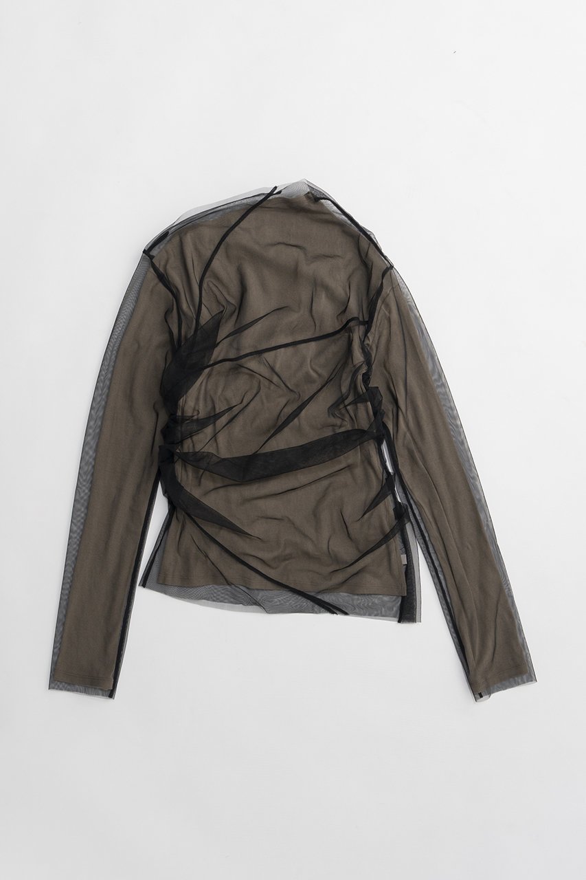 【プランク プロジェクト/PRANK PROJECT】のチュールレイヤードドレープトップ インテリア・キッズ・メンズ・レディースファッション・服の通販 founy(ファニー) 　ファッション　Fashion　レディースファッション　Fashion for Women　トップス・カットソー　Cut & Sew Tops　シャツ・ブラウス・オフィスカジュアル　Elegant Blouses & Button-Ups　ロングTシャツ・Tシャツ　Longline T-Shirts & Tees　カットソー・ベーシックTシャツ　Cut-and-Sewn Tops / Stretch Tees & Basics　インナー　Innerwear　春　Spring　シアー　Sheer, See-Through　スリーブ　Sleeve, Long Sleeve / Short Sleeve　テレコ　Ribbed, Rib Stitch　ドレープ　Drape, Draping Fabric　バランス　Balance, Style Balance　フェミニン　Feminine, Girly　フォルム　Silhouette, Form　ボトム　Bottoms, Lower Wear　ロング　Long, Long-Length　S/S・春夏　SS, Spring/Summer, Warm Season　おすすめ　Recommended / Our Picks　夏　Summer　2026年　2026　BLK(ブラック)|ID: prp329100004813743 ipo3291000000034956924