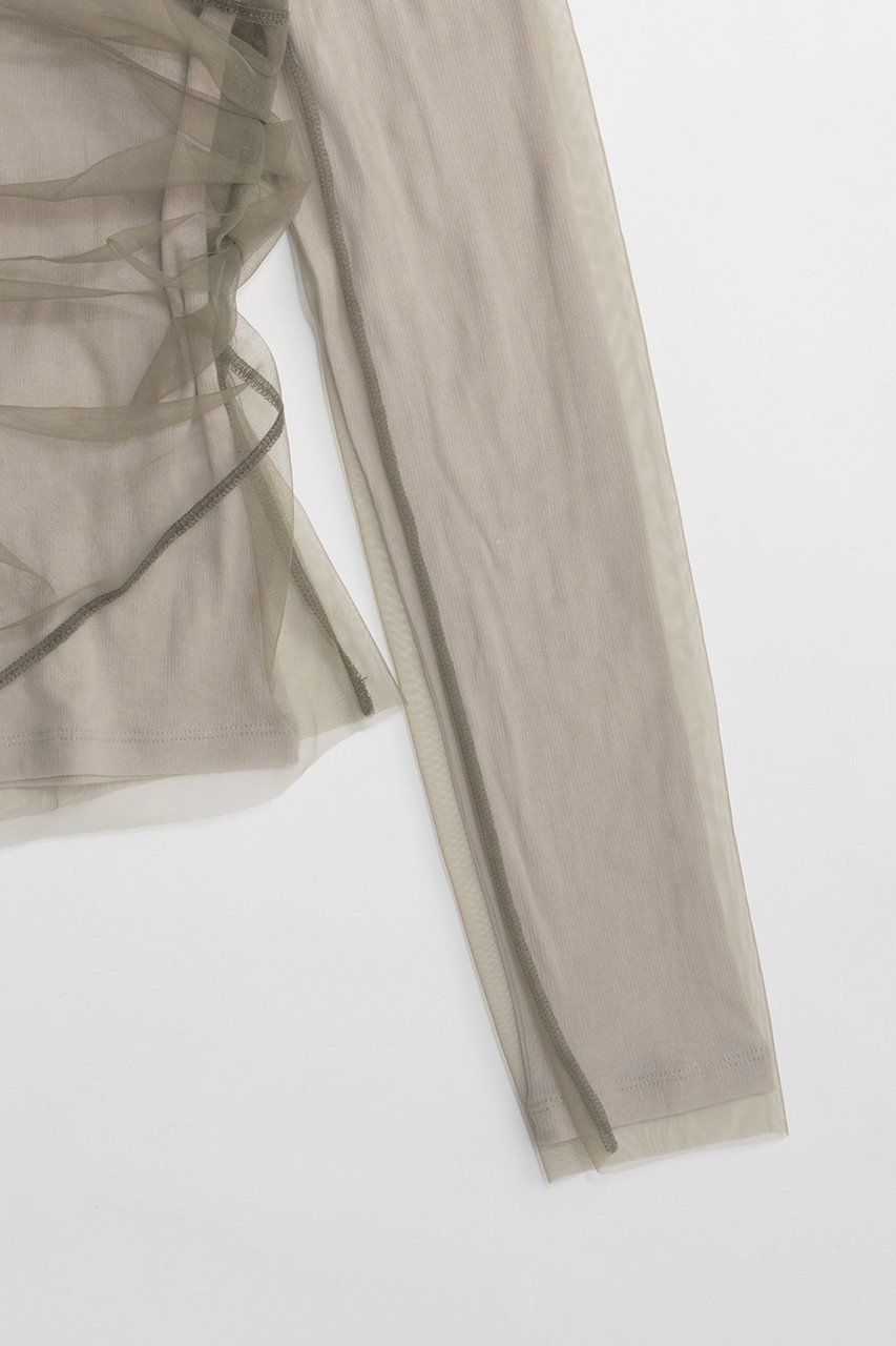 【プランク プロジェクト/PRANK PROJECT】のチュールレイヤードドレープトップ 人気、トレンドファッション・服の通販 founy(ファニー) 　ファッション　Fashion　レディースファッション　Fashion for Women　トップス・カットソー　Cut & Sew Tops　シャツ・ブラウス・オフィスカジュアル　Elegant Blouses & Button-Ups　ロングTシャツ・Tシャツ　Longline T-Shirts & Tees　カットソー・ベーシックTシャツ　Cut-and-Sewn Tops / Stretch Tees & Basics　インナー　Innerwear　春　Spring　シアー　Sheer, See-Through　スリーブ　Sleeve, Long Sleeve / Short Sleeve　テレコ　Ribbed, Rib Stitch　ドレープ　Drape, Draping Fabric　バランス　Balance, Style Balance　フェミニン　Feminine, Girly　フォルム　Silhouette, Form　ボトム　Bottoms, Lower Wear　ロング　Long, Long-Length　S/S・春夏　SS, Spring/Summer, Warm Season　おすすめ　Recommended / Our Picks　夏　Summer　2026年　2026　other-5|ID: prp329100004813743 ipo3291000000034956929