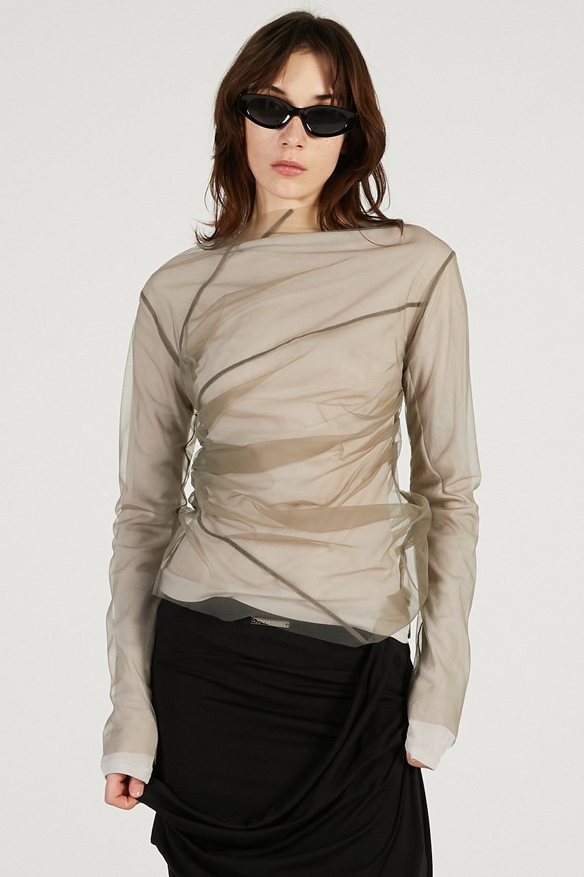 【プランク プロジェクト/PRANK PROJECT】のチュールレイヤードドレープトップ 人気、トレンドファッション・服の通販 founy(ファニー) 　ファッション　Fashion　レディースファッション　Fashion for Women　トップス・カットソー　Cut & Sew Tops　シャツ・ブラウス・オフィスカジュアル　Elegant Blouses & Button-Ups　ロングTシャツ・Tシャツ　Longline T-Shirts & Tees　カットソー・ベーシックTシャツ　Cut-and-Sewn Tops / Stretch Tees & Basics　インナー　Innerwear　春　Spring　シアー　Sheer, See-Through　スリーブ　Sleeve, Long Sleeve / Short Sleeve　テレコ　Ribbed, Rib Stitch　ドレープ　Drape, Draping Fabric　バランス　Balance, Style Balance　フェミニン　Feminine, Girly　フォルム　Silhouette, Form　ボトム　Bottoms, Lower Wear　ロング　Long, Long-Length　S/S・春夏　SS, Spring/Summer, Warm Season　おすすめ　Recommended / Our Picks　夏　Summer　2026年　2026　other-6|ID: prp329100004813743 ipo3291000000034956930