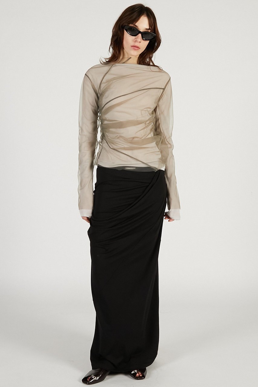 【プランク プロジェクト/PRANK PROJECT】のチュールレイヤードドレープトップ 人気、トレンドファッション・服の通販 founy(ファニー) 　ファッション　Fashion　レディースファッション　Fashion for Women　トップス・カットソー　Cut & Sew Tops　シャツ・ブラウス・オフィスカジュアル　Elegant Blouses & Button-Ups　ロングTシャツ・Tシャツ　Longline T-Shirts & Tees　カットソー・ベーシックTシャツ　Cut-and-Sewn Tops / Stretch Tees & Basics　インナー　Innerwear　春　Spring　シアー　Sheer, See-Through　スリーブ　Sleeve, Long Sleeve / Short Sleeve　テレコ　Ribbed, Rib Stitch　ドレープ　Drape, Draping Fabric　バランス　Balance, Style Balance　フェミニン　Feminine, Girly　フォルム　Silhouette, Form　ボトム　Bottoms, Lower Wear　ロング　Long, Long-Length　S/S・春夏　SS, Spring/Summer, Warm Season　おすすめ　Recommended / Our Picks　夏　Summer　2026年　2026　other-7|ID: prp329100004813743 ipo3291000000034956931