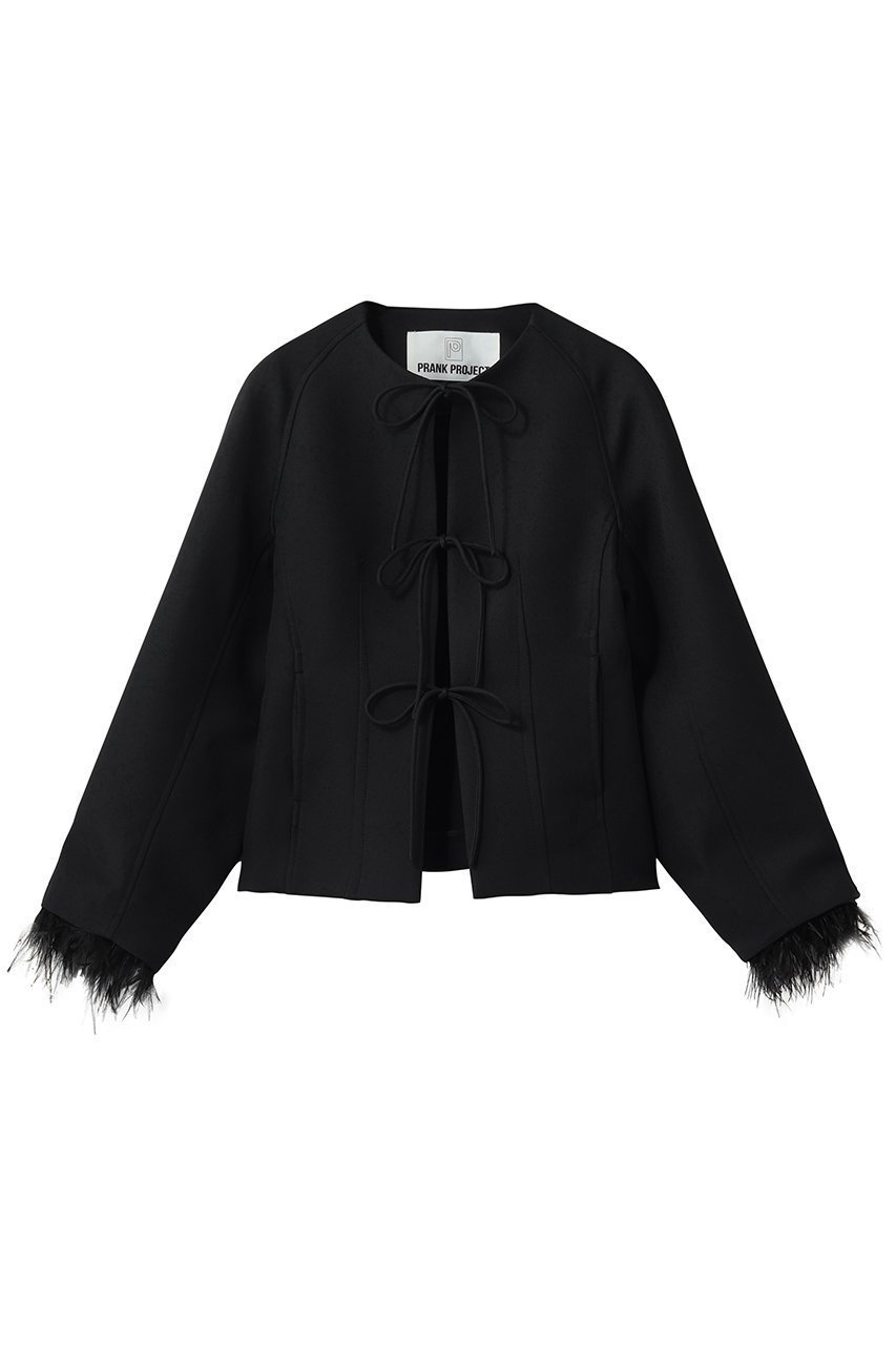【プランク プロジェクト/PRANK PROJECT】のフェザートリムジャケット インテリア・キッズ・メンズ・レディースファッション・服の通販 founy(ファニー) 　ファッション　Fashion　レディースファッション　Fashion for Women　アウター　Coat / Outerwear Collection　レディースジャケット・軽アウター　Jackets　グラス　Glass, Eyewear　ショルダー　Shoulder, Shoulder Strap　ジャケット　Jacket, Outerwear　トリプル　Triple, Three Layers　フェザー　Feather, Feather Detail　フォルム　Silhouette, Form　リボン　Ribbon, Bow　エレガント 上品　Elegant　BLK(ブラック)|ID: prp329100004813746 ipo3291000000036950392