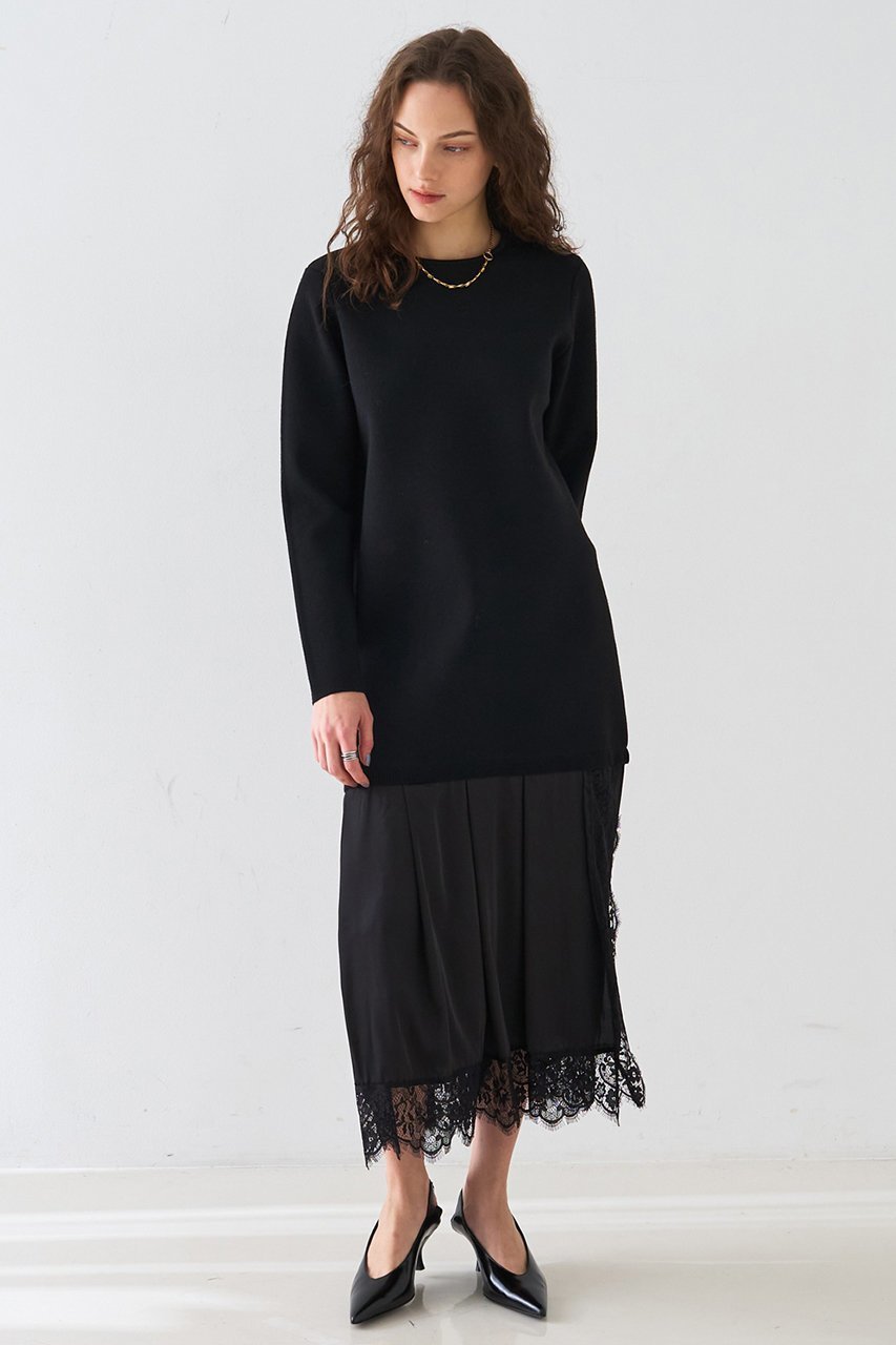 【デザイン ワークス/DESIGN WORKS】のヘムレースニットドッキングドレス 人気、トレンドファッション・服の通販 founy(ファニー) 　ファッション　Fashion　レディースファッション　Fashion for Women　ワンピース　Dresses　フォーマル・パーティードレス・結婚式用ドレス　Elegant & Casual Dresses　チュニック　Tunic Tops & Dresses　サテン　Satin, Glossy Fabric　シンプル　Simple, Minimal　チュニック　Tunic, Long Top　トリミング　Trimming, Decorative Edge　ドレス　Dress, One-Piece　バランス　Balance, Style Balance　レース　Lace, Lace Fabric　ロング　Long, Long-Length　エレガント 上品　Elegant　年末年始　Year-end and New Year Holidays　other-2|ID: prp329100004814614 ipo3291000000035510626