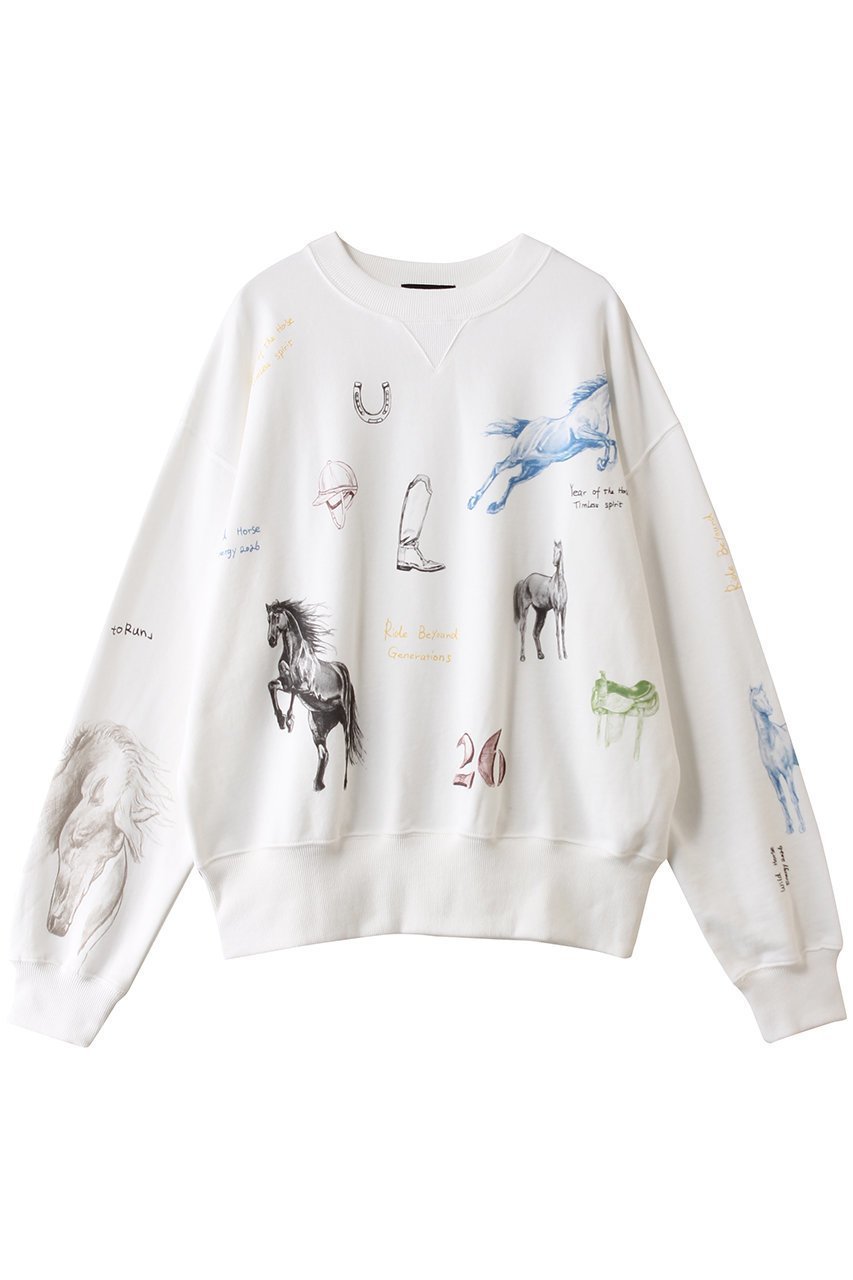 【メゾンスペシャル/MAISON SPECIAL】のDrawing Horse Sweatshirt/ドローイングホーススウェット インテリア・キッズ・メンズ・レディースファッション・服の通販 founy(ファニー) 　ファッション　Fashion　レディースファッション　Fashion for Women　トップス・カットソー　Cut & Sew Tops　シャツ・ブラウス・オフィスカジュアル　Elegant Blouses & Button-Ups　レディースパーカー・カジュアルフーディー　Casual Hoodies & Sweatshirts　ロングTシャツ・Tシャツ　Longline T-Shirts & Tees　スウェット・クルーネックトップス　Sweatshirts & Crewnecks / Relaxed Fit Sweat Tops　カットソー・ベーシックTシャツ　Cut-and-Sewn Tops / Stretch Tees & Basics　イラスト　Illustration　デニム　Denim, Jeans Material　バランス　Balance, Style Balance　ロング　Long, Long-Length　ワイド　Wide, Wide Fit　手描き　Hand-Drawn, Illustrated　WHT(ホワイト)|ID: prp329100004814636 ipo3291000000035783005