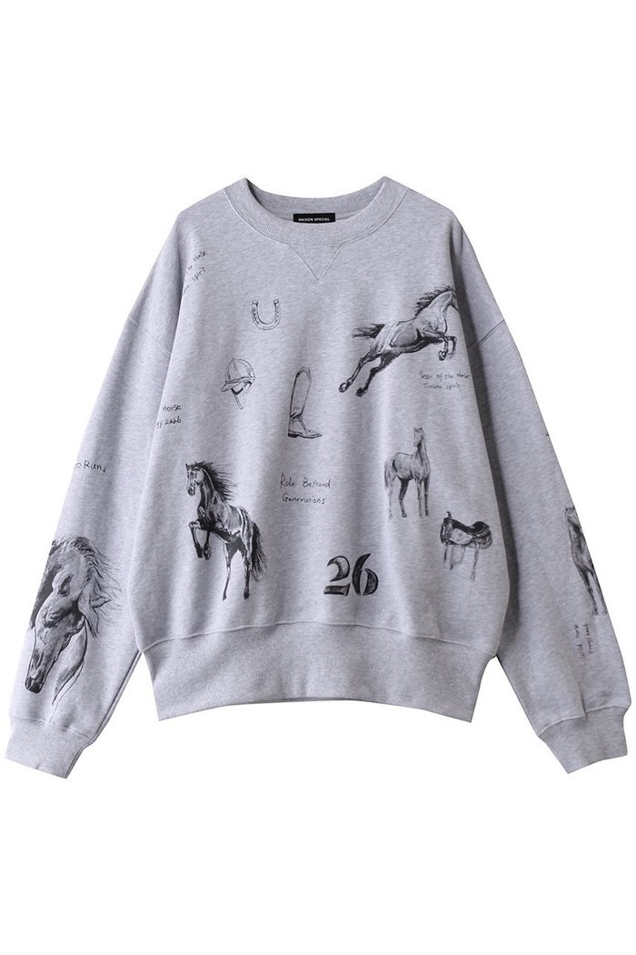 【メゾンスペシャル/MAISON SPECIAL】のDrawing Horse Sweatshirt/ドローイングホーススウェット インテリア・キッズ・メンズ・レディースファッション・服の通販 founy(ファニー) https://founy.com/ ファッション Fashion レディースファッション Fashion for Women トップス・カットソー Cut & Sew Tops シャツ・ブラウス・オフィスカジュアル Elegant Blouses & Button-Ups レディースパーカー・カジュアルフーディー Casual Hoodies & Sweatshirts ロングTシャツ・Tシャツ Longline T-Shirts & Tees スウェット・クルーネックトップス Sweatshirts & Crewnecks / Relaxed Fit Sweat Tops カットソー・ベーシックTシャツ Cut-and-Sewn Tops / Stretch Tees & Basics イラスト Illustration デニム Denim, Jeans Material バランス Balance, Style Balance ロング Long, Long-Length ワイド Wide, Wide Fit 手描き Hand-Drawn, Illustrated |ID: prp329100004814636 ipo3291000000035882989