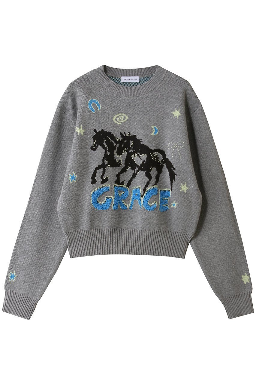 【メゾンスペシャル/MAISON SPECIAL】のHorse Knit/ホースニット インテリア・キッズ・メンズ・レディースファッション・服の通販 founy(ファニー) 　ファッション　Fashion　レディースファッション　Fashion for Women　トップス・カットソー　Cut & Sew Tops　ニット　Knit Tops & Sweaters　カジュアルプルオーバー・ニットトップス　Pullovers & Knit Tops / Casual Pullovers　グラフィック　Graphic, Graphic Design　ジャカード／ジャガード　Jacquard, Woven Pattern　バランス　Balance, Style Balance　ボトム　Bottoms, Lower Wear　GRY(グレー)|ID: prp329100004814637 ipo3291000000035783016