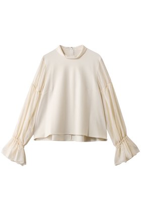 【ランバン オン ブルー/LANVIN en Bleu】 ギャザースリーブコンビカットソー人気、トレンドファッション・服の通販 founy(ファニー) ファッション Fashion レディースファッション Fashion for Women トップス・カットソー Cut & Sew Tops シャツ・ブラウス・オフィスカジュアル Elegant Blouses & Button-Ups ロングTシャツ・Tシャツ Longline T-Shirts & Tees カットソー・ベーシックTシャツ Cut-and-Sewn Tops / Stretch Tees & Basics 2026年 2026 カットソー Cut and Sewn Top ギャザー Gathered, Ruffled シンプル Simple, Minimal スタンド Stand Collar, Upright Stand スリーブ Sleeve, Long Sleeve / Short Sleeve マニッシュ Mannish, Boyish ロング Long, Long-Length 夏 Summer 春 Spring S/S・春夏 SS, Spring/Summer, Warm Season |ID:prp329100004814653