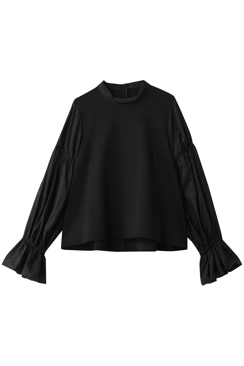 【ランバン オン ブルー/LANVIN en Bleu】のギャザースリーブコンビカットソー インテリア・キッズ・メンズ・レディースファッション・服の通販 founy(ファニー) 　ファッション　Fashion　レディースファッション　Fashion for Women　トップス・カットソー　Cut & Sew Tops　シャツ・ブラウス・オフィスカジュアル　Elegant Blouses & Button-Ups　ロングTシャツ・Tシャツ　Longline T-Shirts & Tees　カットソー・ベーシックTシャツ　Cut-and-Sewn Tops / Stretch Tees & Basics　2026年　2026　カットソー　Cut and Sewn Top　ギャザー　Gathered, Ruffled　シンプル　Simple, Minimal　スタンド　Stand Collar, Upright Stand　スリーブ　Sleeve, Long Sleeve / Short Sleeve　マニッシュ　Mannish, Boyish　ロング　Long, Long-Length　夏　Summer　春　Spring　S/S・春夏　SS, Spring/Summer, Warm Season　ブラック|ID: prp329100004814653 ipo3291000000035414046