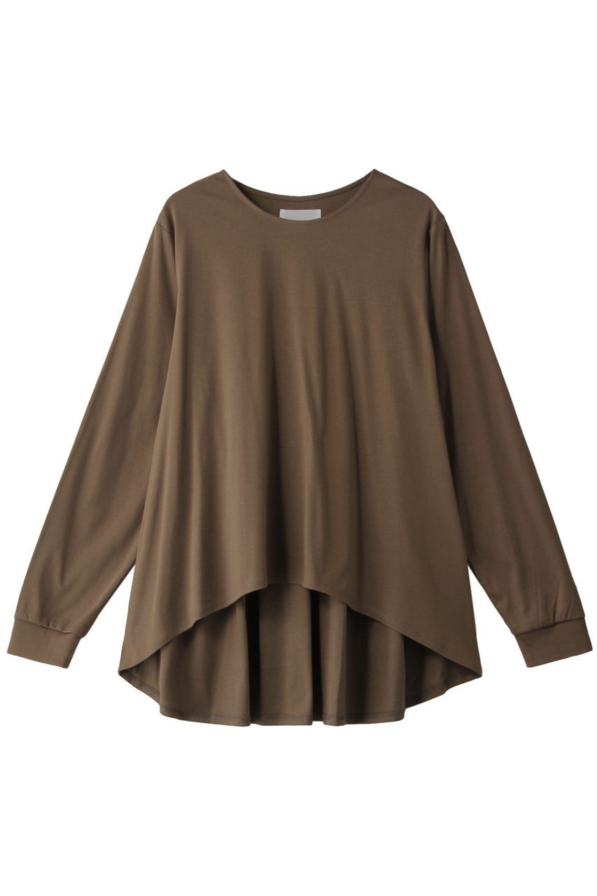 【ミディウミソリッド/MIDIUMISOLID】のcrew neck A line PO/プルオーバー インテリア・キッズ・メンズ・レディースファッション・服の通販 founy(ファニー) 　ファッション　Fashion　レディースファッション　Fashion for Women　トップス・カットソー　Cut & Sew Tops　シャツ・ブラウス・オフィスカジュアル　Elegant Blouses & Button-Ups　ロングTシャツ・Tシャツ　Longline T-Shirts & Tees　カジュアルプルオーバー・ニットトップス　Pullovers & Knit Tops / Casual Pullovers　カットソー・ベーシックTシャツ　Cut-and-Sewn Tops / Stretch Tees & Basics　ギャザー　Gathered, Ruffled　スリーブ　Sleeve, Long Sleeve / Short Sleeve　フレア　Flare, Flared　ロング　Long, Long-Length　長袖　Long Sleeve, Full Sleeve　ブラウン|ID: prp329100004814686 ipo3291000000034969326