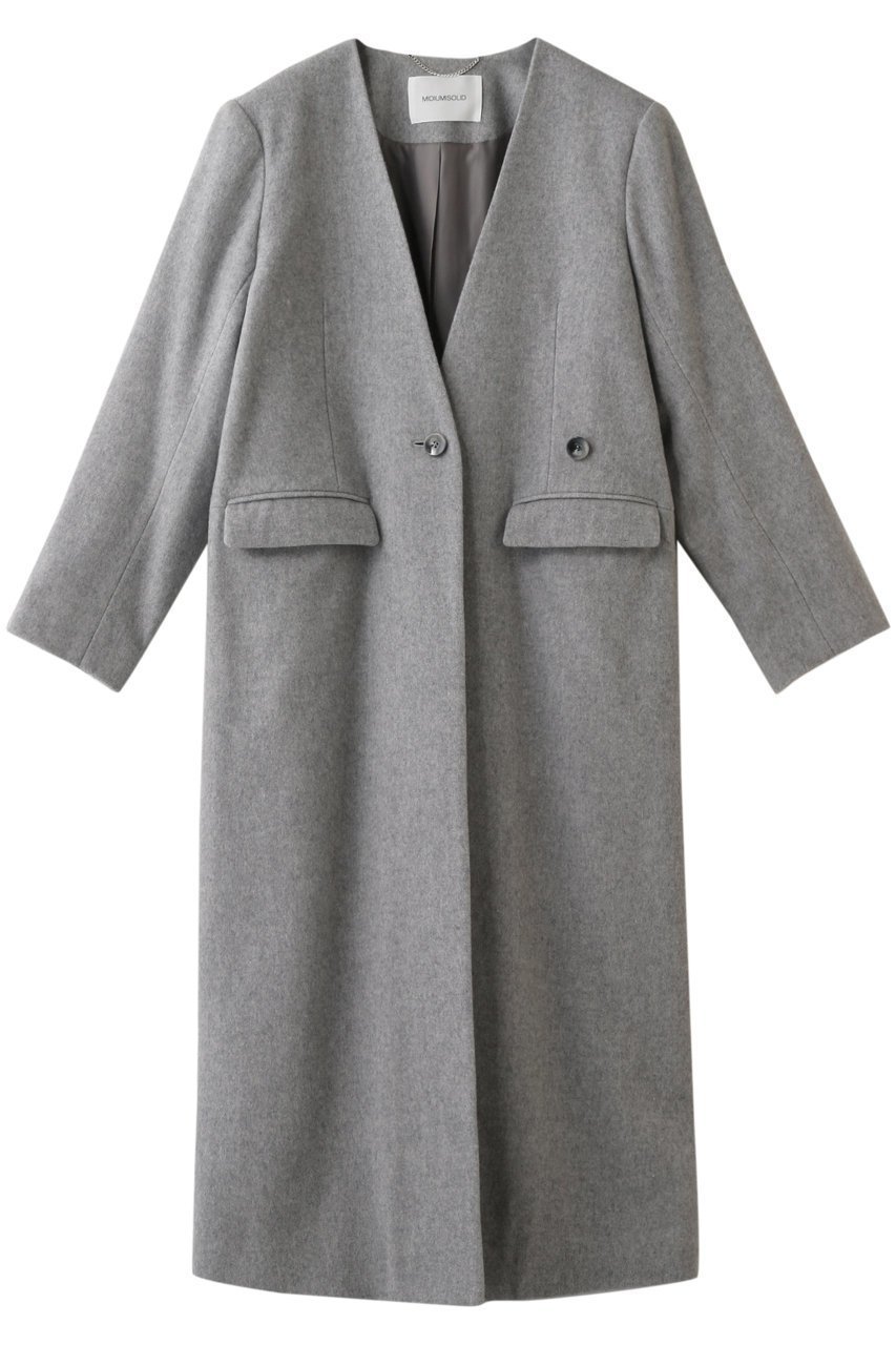 【ミディウミソリッド/MIDIUMISOLID】のno collar long coat/ロングコート インテリア・キッズ・メンズ・レディースファッション・服の通販 founy(ファニー) 　ファッション　Fashion　レディースファッション　Fashion for Women　アウター　Coat / Outerwear Collection　コート・ロングコート・ピーコート　Long Coats, Peacoats & More　インナー　Innerwear　ビジネス 仕事 通勤　Business / Work / Commuting　ロング　Long, Long-Length　エレガント 上品　Elegant　ライトグレー|ID: prp329100004814710 ipo3291000000034969714