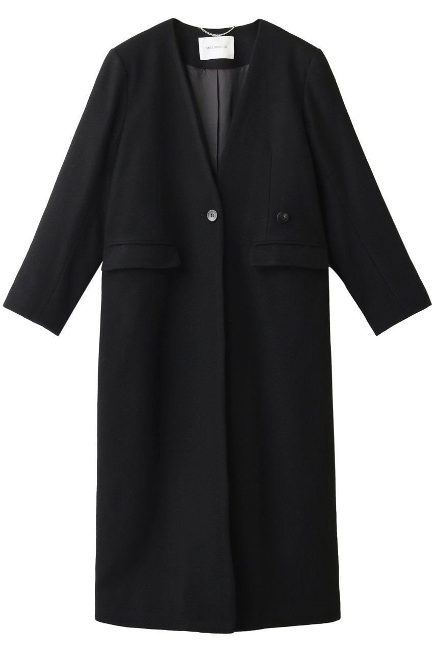 【ミディウミソリッド/MIDIUMISOLID】のno collar long coat/ロングコート インテリア・キッズ・メンズ・レディースファッション・服の通販 founy(ファニー) ファッション Fashion レディースファッション Fashion for Women アウター Coat / Outerwear Collection コート・ロングコート・ピーコート Long Coats, Peacoats & More インナー Innerwear ビジネス 仕事 通勤 Business / Work / Commuting ロング Long, Long-Length エレガント 上品 Elegant ブラック|ID: prp329100004814710 ipo3291000000035510943
