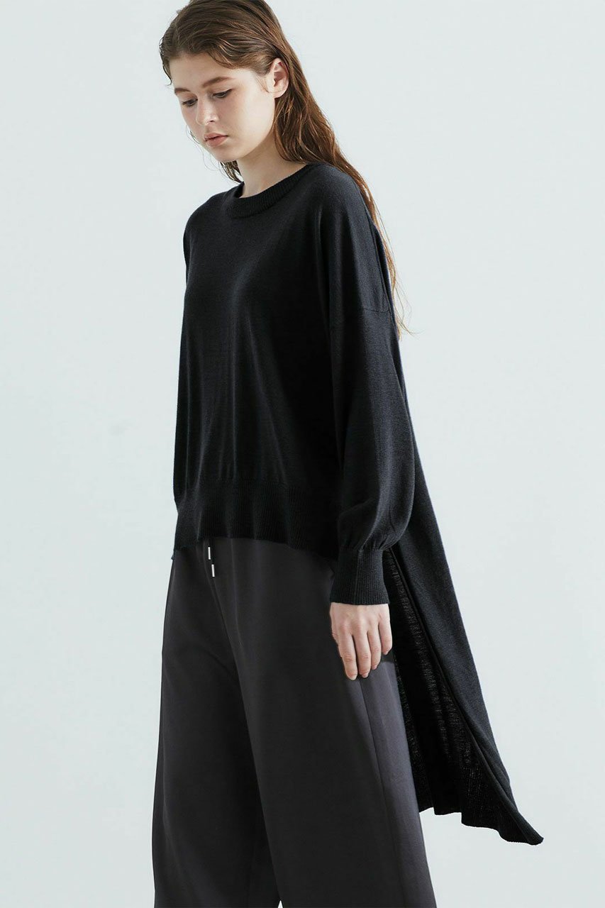 【ミディウミソリッド/MIDIUMISOLID】のcrew neck long back PO/ニットプルオーバー インテリア・キッズ・メンズ・レディースファッション・服の通販 founy(ファニー) 　ファッション　Fashion　レディースファッション　Fashion for Women　トップス・カットソー　Cut & Sew Tops　ニット　Knit Tops & Sweaters　カジュアルプルオーバー・ニットトップス　Pullovers & Knit Tops / Casual Pullovers　ショルダー　Shoulder, Shoulder Strap　スキニー　Skinny, Slim Fit　ドロップ　Drop Shoulder, Dropped Style　バランス　Balance, Style Balance　フロント　Front, Front Design　ボトム　Bottoms, Lower Wear　ワイド　Wide, Wide Fit　A/W・秋冬　Autumn/Winter　ブラック|ID: prp329100004814740 ipo3291000000034970320