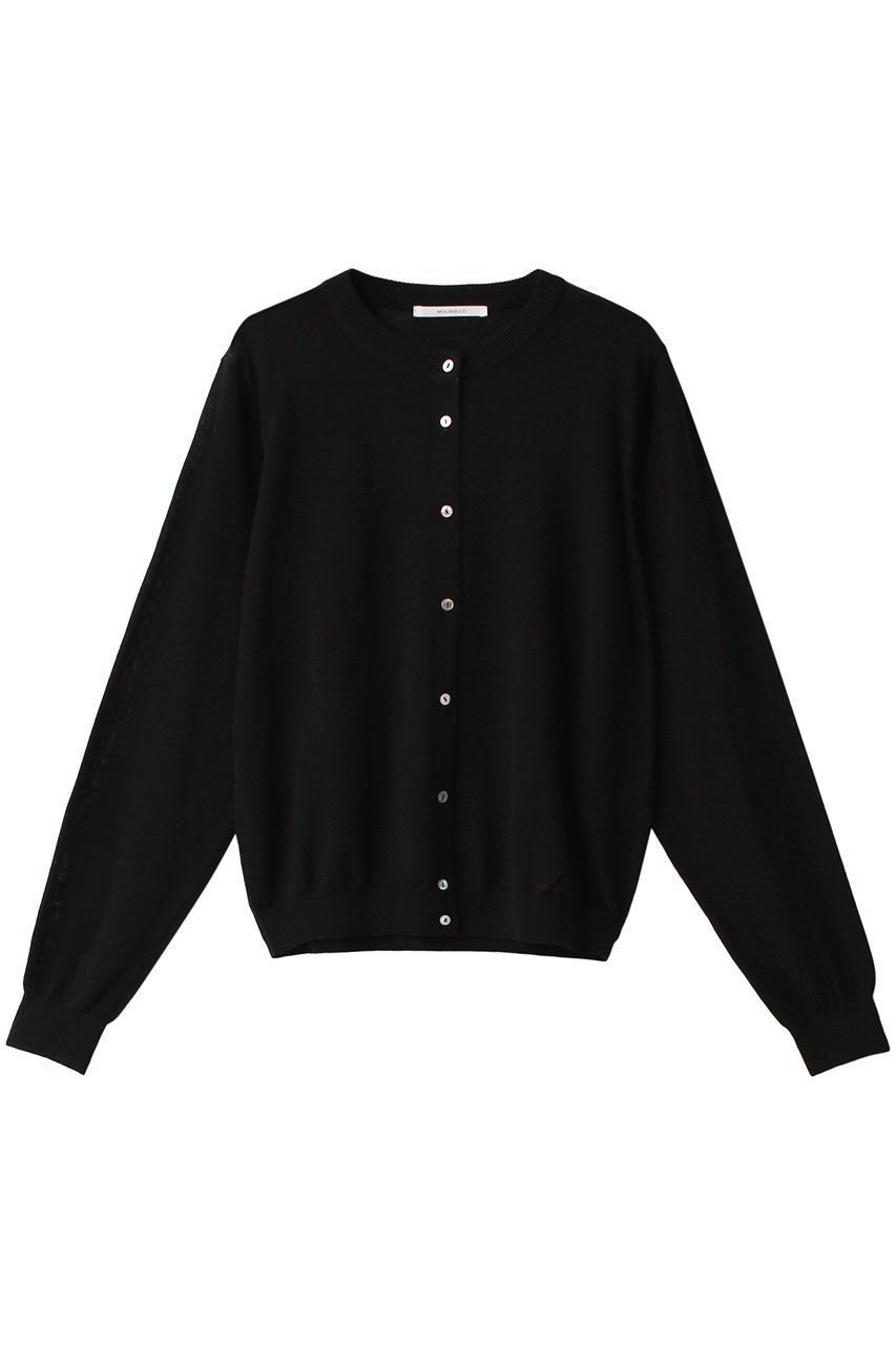 【ミディウミソリッド/MIDIUMISOLID】のコンパクトニットカーディガン インテリア・キッズ・メンズ・レディースファッション・服の通販 founy(ファニー) 　ファッション　Fashion　レディースファッション　Fashion for Women　トップス・カットソー　Cut & Sew Tops　ニット　Knit Tops & Sweaters　カーディガン・羽織り　Layered Style Cardigans　おすすめ　Recommended / Our Picks　カーディガン　Cardigan, Knitwear　シアー　Sheer, See-Through　シンプル　Simple, Minimal　ブラック|ID: prp329100004814747 ipo3291000000035696496