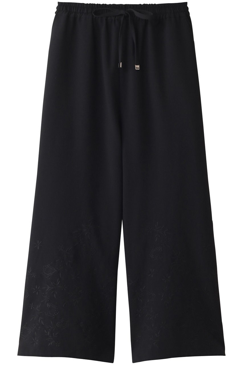 【ミディウミソリッド/MIDIUMISOLID】のエンブロイダリーイージーパンツ インテリア・キッズ・メンズ・レディースファッション・服の通販 founy(ファニー) 　ファッション　Fashion　レディースファッション　Fashion for Women　パンツ　Pants & Trousers　なめらか　Smooth, Silky Texture　トレンド　Trend, Trending Now　フォルム　Silhouette, Form　ボトム　Bottoms, Lower Wear　リボン　Ribbon, Bow　ルーズ　Loose, Oversized　ワイド　Wide, Wide Fit　ブラック|ID: prp329100004814760 ipo3291000000034970676