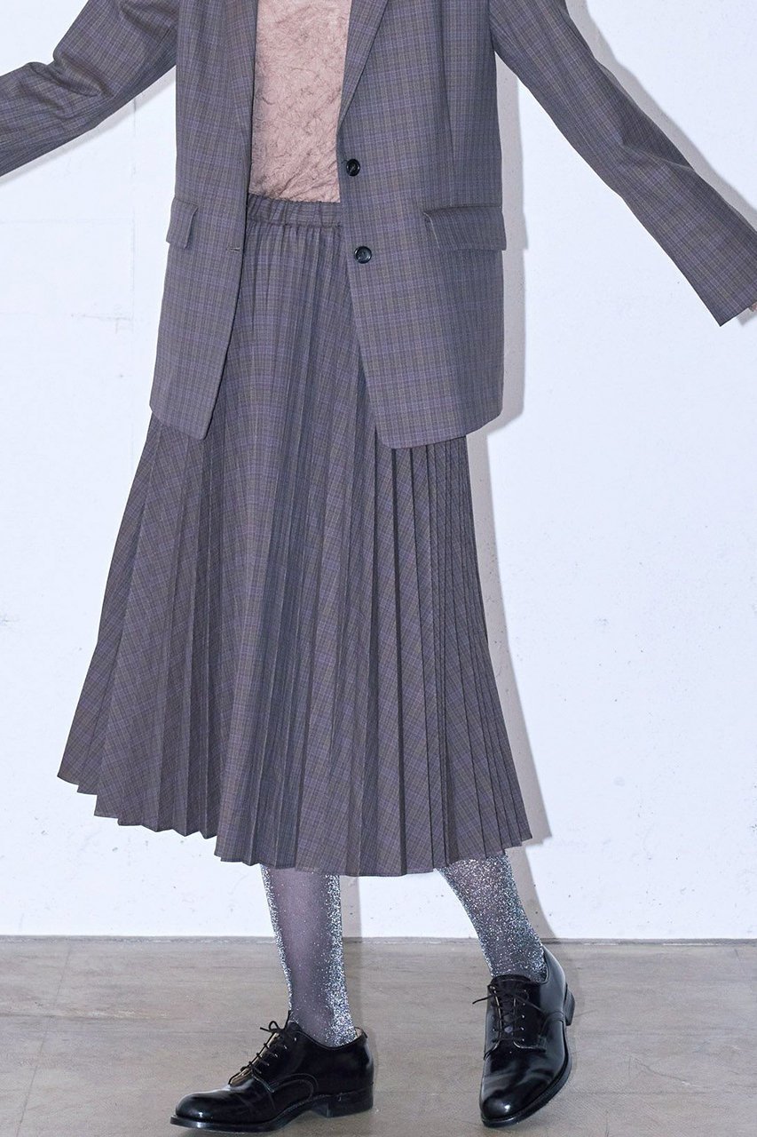 【ミディウミソリッド/MIDIUMISOLID】のプリーツスカート(チェック) 人気、トレンドファッション・服の通販 founy(ファニー) 　ファッション　Fashion　レディースファッション　Fashion for Women　スカート　Skirts　プリーツスカート / 上品フェミニンスタイル　Pleated Skirts　ロングスカート　Long Skirts / Maxi & Midi Skirts　おすすめ　Recommended / Our Picks　シンプル　Simple, Minimal　ジャケット　Jacket, Outerwear　セットアップ　Set-Up, Coordinated Outfit　チェック　Check, Plaid, Tartan　プリーツ　Pleats, Pleated　ロング　Long, Long-Length　無地　Plain, Solid Color　other-7|ID: prp329100004814772 ipo3291000000035783187