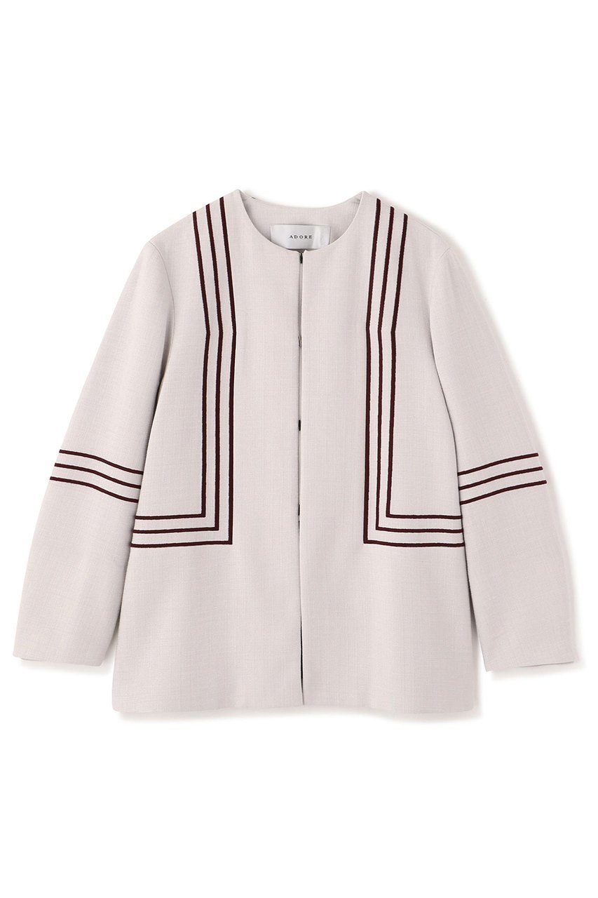 【アドーア/ADORE】のボールドラインエンブロイダリージャケット インテリア・キッズ・メンズ・レディースファッション・服の通販 founy(ファニー) 　ファッション　Fashion　レディースファッション　Fashion for Women　アウター　Coat / Outerwear Collection　レディースジャケット・軽アウター　Jackets　ジャケット　Jacket, Outerwear　フロント　Front, Front Design　ランダム　Random, Irregular　新作・新入荷　New Arrivals / New In　グレー|ID: prp329100004815839 ipo3291000000034979378