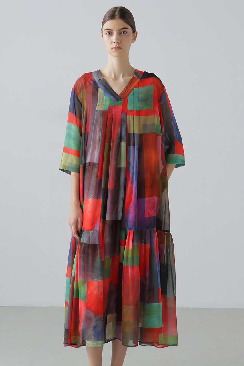 【アドーア/ADORE】のアブストラクトブロッキングプリントワンピース 人気、トレンドファッション・服の通販 founy(ファニー) 　ファッション　Fashion　レディースファッション　Fashion for Women　ワンピース　Dresses　チュニック　Tunic Tops & Dresses　シフォン　Chiffon, Lightweight Fabric　チュニック　Tunic, Long Top　ドレス　Dress, One-Piece　ブロッキング　Color Blocking, Panel Design　プリント　Print, Printed Pattern　ロング　Long, Long-Length　other-3|ID: prp329100004815851 ipo3291000000035669847