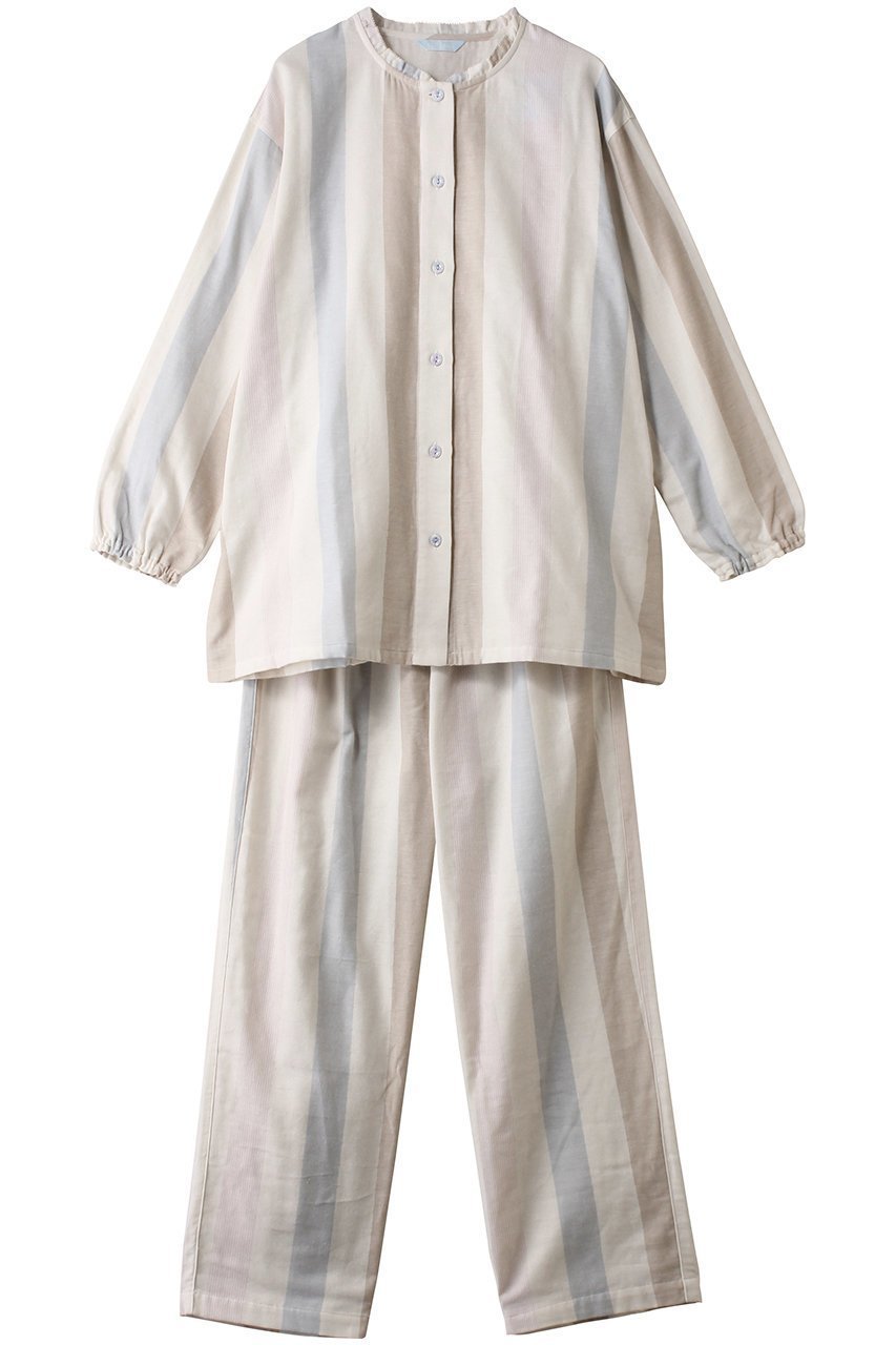 【キッドブルー/KID BLUE】の26Wガーゼストライプパジャマ インテリア・キッズ・メンズ・レディースファッション・服の通販 founy(ファニー) 　ファッション　Fashion　レディースファッション　Fashion for Women　トップス・カットソー　Cut & Sew Tops　ストライプ　Stripe, Striped Pattern　パジャマ　Pajamas, Sleepwear　フリル　Frill, Ruffle　新作・新入荷　New Arrivals / New In　アイボリー|ID: prp329100004815899 ipo3291000000034979840