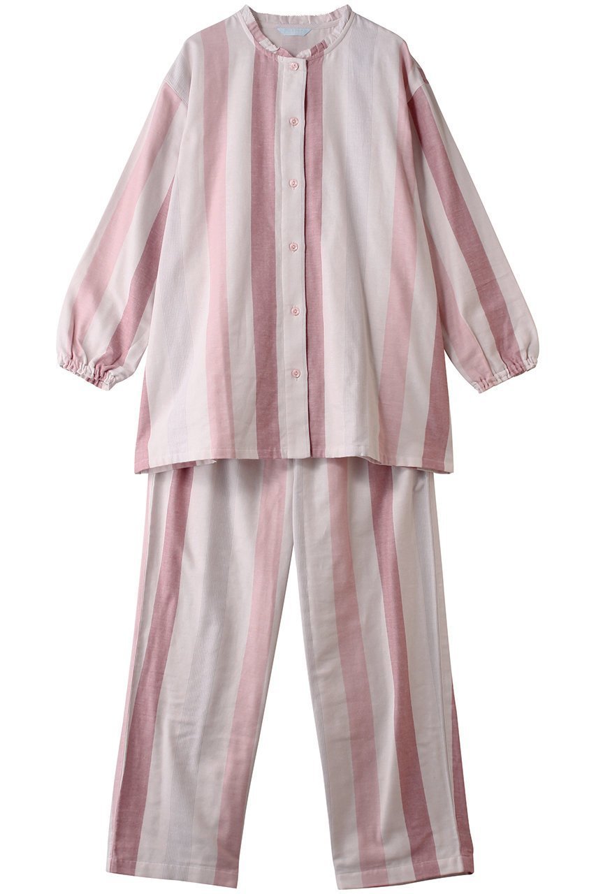 【キッドブルー/KID BLUE】の26Wガーゼストライプパジャマ インテリア・キッズ・メンズ・レディースファッション・服の通販 founy(ファニー) 　ファッション　Fashion　レディースファッション　Fashion for Women　トップス・カットソー　Cut & Sew Tops　ストライプ　Stripe, Striped Pattern　パジャマ　Pajamas, Sleepwear　フリル　Frill, Ruffle　新作・新入荷　New Arrivals / New In　ピンク|ID: prp329100004815899 ipo3291000000034979842