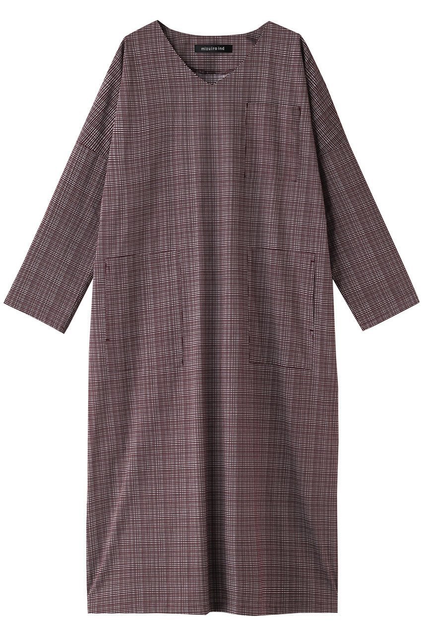 【ミズイロ インド/mizuiro ind】のcheck print V neck wide OP ワンピース インテリア・キッズ・メンズ・レディースファッション・服の通販 founy(ファニー) 　ファッション　Fashion　レディースファッション　Fashion for Women　ワンピース　Dresses　チュニック　Tunic Tops & Dresses　チェック　Check, Plaid, Tartan　チュニック　Tunic, Long Top　ポケット　Pocket, Pocket Detail　ロング　Long, Long-Length　エレガント 上品　Elegant　冬　Winter / This Winter　春　Spring　秋　Autumn　wine|ID: prp329100004815923 ipo3291000000034980167