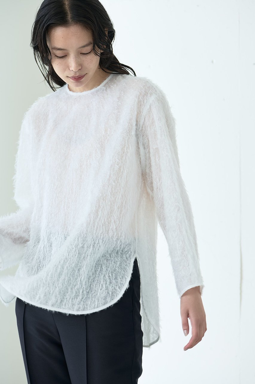 【ジェイドット/j.】のシャギージャカードクルーブラウス 人気、トレンドファッション・服の通販 founy(ファニー) 　ファッション　Fashion　レディースファッション　Fashion for Women　トップス・カットソー　Cut & Sew Tops　シャツ・ブラウス・オフィスカジュアル　Elegant Blouses & Button-Ups　ジャカード／ジャガード　Jacquard, Woven Pattern　スリーブ　Sleeve, Long Sleeve / Short Sleeve　ロング　Long, Long-Length　other-8|ID: prp329100004815924 ipo3291000000034980193