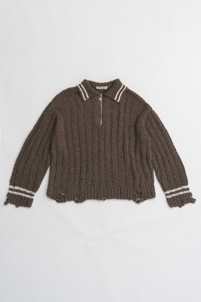 【プランク プロジェクト/PRANK PROJECT】のポロネックニット/Polo Neck Knit インテリア・キッズ・メンズ・レディースファッション・服の通販 founy(ファニー) 　ファッション　Fashion　レディースファッション　Fashion for Women　トップス・カットソー　Cut & Sew Tops　ニット　Knit Tops & Sweaters　カジュアルプルオーバー・ニットトップス　Pullovers & Knit Tops / Casual Pullovers　ジップ　Zip, Zipper　セットアップ　Set-Up, Coordinated Outfit　ダメージ　Distressed, Destroyed　BRN(ブラウン)|ID: prp329100004815952 ipo3291000000034980592