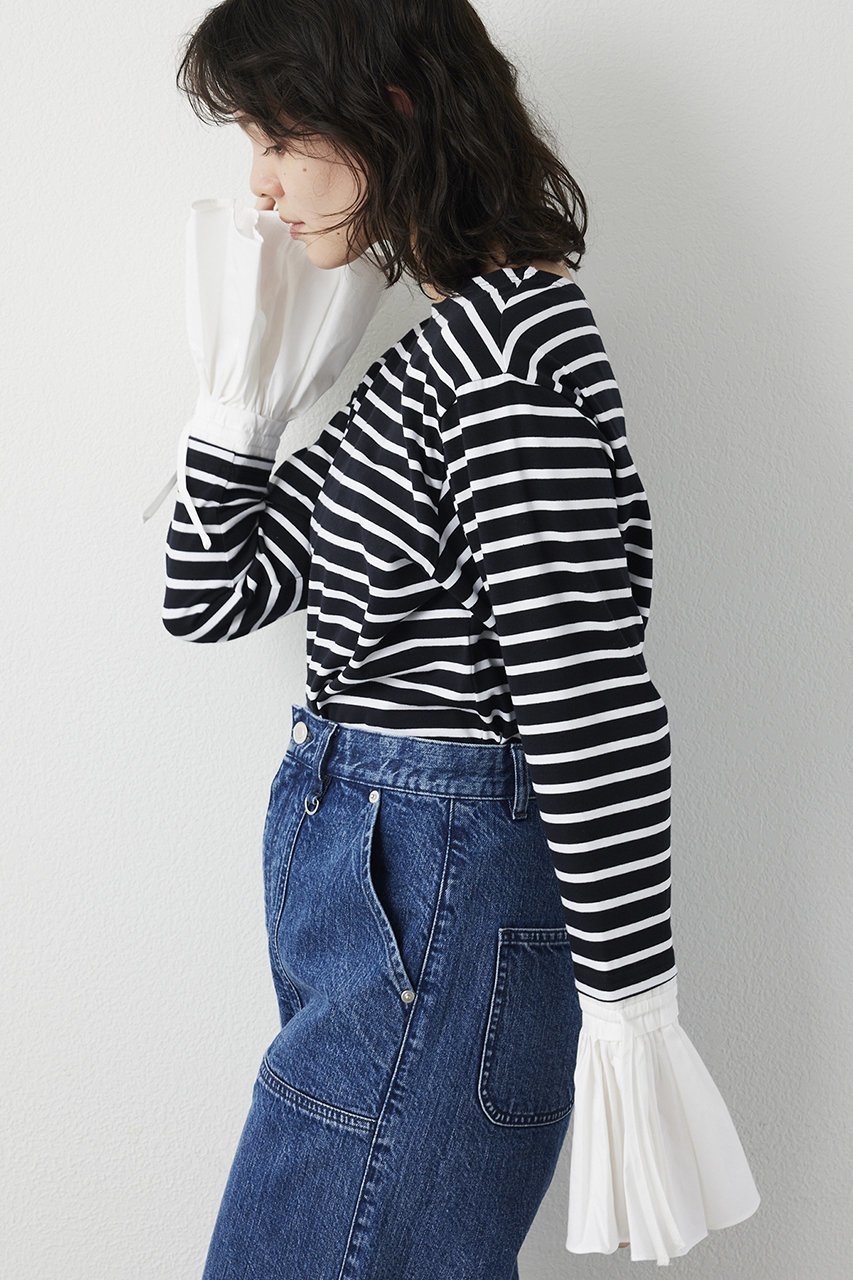 【ウィムガゼット/Whim Gazette】の【THE PAUSE】フレアカフスボーダープルオーバー 人気、トレンドファッション・服の通販 founy(ファニー) 　ファッション　Fashion　レディースファッション　Fashion for Women　トップス・カットソー　Cut & Sew Tops　シャツ・ブラウス・オフィスカジュアル　Elegant Blouses & Button-Ups　ロングTシャツ・Tシャツ　Longline T-Shirts & Tees　カジュアルプルオーバー・ニットトップス　Pullovers & Knit Tops / Casual Pullovers　カットソー・ベーシックTシャツ　Cut-and-Sewn Tops / Stretch Tees & Basics　2026年　2026　おすすめ　Recommended / Our Picks　ジャケット　Jacket, Outerwear　スリーブ　Sleeve, Long Sleeve / Short Sleeve　バランス　Balance, Style Balance　フェミニン　Feminine, Girly　フレア　Flare, Flared　ボーダー　Border, Stripe　ロング　Long, Long-Length　夏　Summer　定番　Standard, Basic Item　春　Spring　S/S・春夏　SS, Spring/Summer, Warm Season　other-2|ID: prp329100004815982 ipo3291000000034981077