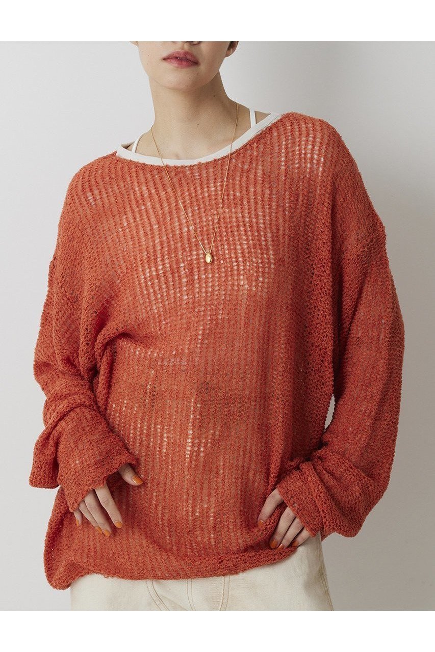 【ウィムガゼット/Whim Gazette】の【THE PAUSE】メッシュプルオーバー インテリア・キッズ・メンズ・レディースファッション・服の通販 founy(ファニー) 　ファッション　Fashion　レディースファッション　Fashion for Women　トップス・カットソー　Cut & Sew Tops　ニット　Knit Tops & Sweaters　カジュアルプルオーバー・ニットトップス　Pullovers & Knit Tops / Casual Pullovers　2026年　2026　おすすめ　Recommended / Our Picks　オレンジ　Orange　ボーダー　Border, Stripe　メッシュ　Mesh, Net Fabric　リラックス　Relax, Relaxed Fit　エレガント 上品　Elegant　夏　Summer　春　Spring　S/S・春夏　SS, Spring/Summer, Warm Season　オレンジ|ID: prp329100004815983 ipo3291000000034981087