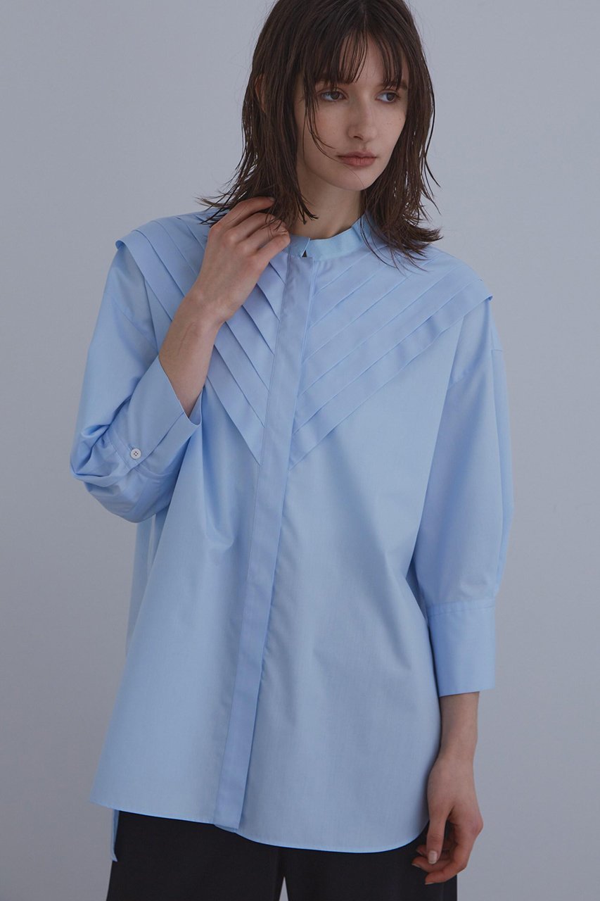 【ル フィル/LE PHIL】の《LE PHIL》TCブロードブラウス(6分袖) インテリア・キッズ・メンズ・レディースファッション・服の通販 founy(ファニー) 　ファッション　Fashion　レディースファッション　Fashion for Women　トップス・カットソー　Cut & Sew Tops　シャツ・ブラウス・オフィスカジュアル　Elegant Blouses & Button-Ups　ウォッシャブル　Machine Washable　グログラン　Grosgrain, Grosgrain Ribbon　ショート　Short, Short Length　スタンダード　Standard, Basic　スタンド　Stand Collar, Upright Stand　スリーブ　Sleeve, Long Sleeve / Short Sleeve　タイプライター　Typewriter Fabric, Crisp Cotton　トライアングル　Triangle, Triangular Shape　ブロード　Broadcloth, Fine Cotton　モダン　Modern, Contemporary　再入荷　Restock / Back in Stock　軽量　Lightweight, Ultra Light　ブルー|ID: prp329100004816006 ipo3291000000034981340