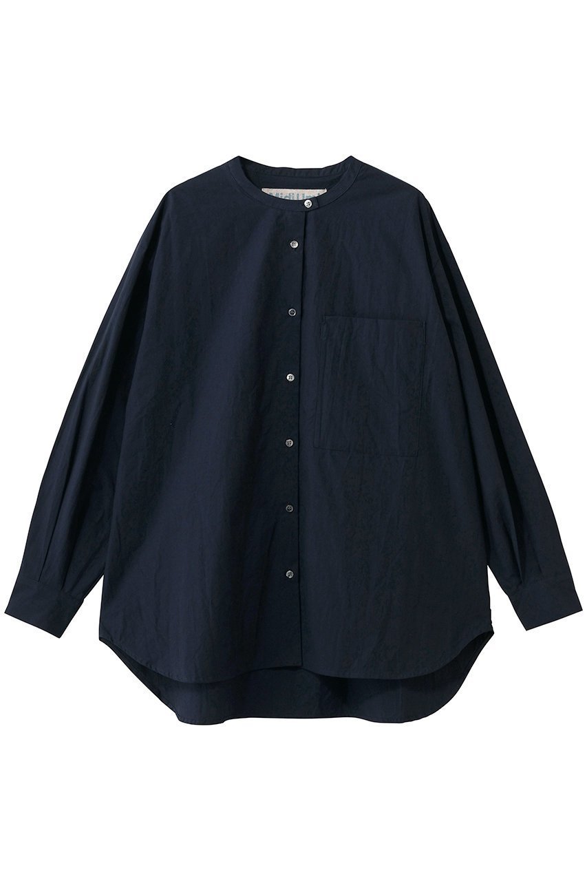 【ミディウミ/MidiUmi】のstand collar big shirt シャツ インテリア・キッズ・メンズ・レディースファッション・服の通販 founy(ファニー) 　ファッション　Fashion　レディースファッション　Fashion for Women　トップス・カットソー　Cut & Sew Tops　シャツ・ブラウス・オフィスカジュアル　Elegant Blouses & Button-Ups　2026年　2026　スタンド　Stand Collar, Upright Stand　スラックス　Slacks, Dress Pants　スリーブ　Sleeve, Long Sleeve / Short Sleeve　デニム　Denim, Jeans Material　ビッグ　Big, Oversized　ポケット　Pocket, Pocket Detail　ロング　Long, Long-Length　夏　Summer　春　Spring　S/S・春夏　SS, Spring/Summer, Warm Season　navy|ID: prp329100004816913 ipo3291000000034988435