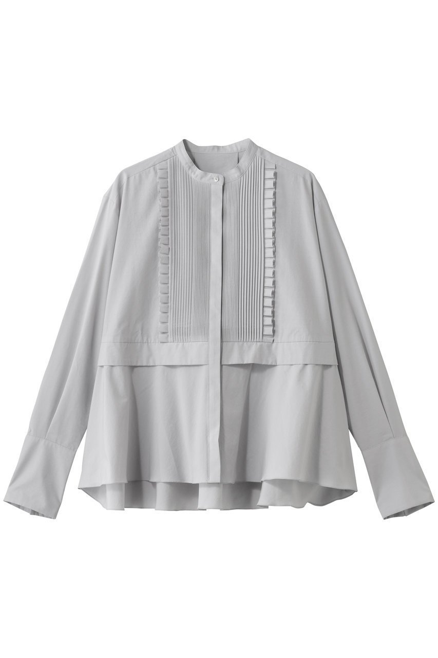 【マリリンムーン/MARILYN MOON】のタックフリル フレアシャツ インテリア・キッズ・メンズ・レディースファッション・服の通販 founy(ファニー) 　ファッション　Fashion　レディースファッション　Fashion for Women　トップス・カットソー　Cut & Sew Tops　シャツ・ブラウス・オフィスカジュアル　Elegant Blouses & Button-Ups　2026年　2026　カーディガン　Cardigan, Knitwear　ジャケット　Jacket, Outerwear　スリーブ　Sleeve, Long Sleeve / Short Sleeve　チェック　Check, Plaid, Tartan　バランス　Balance, Style Balance　フリル　Frill, Ruffle　フレア　Flare, Flared　ボトム　Bottoms, Lower Wear　ロング　Long, Long-Length　台形　A-Line, Trapezoid Shape　夏　Summer　春　Spring　S/S・春夏　SS, Spring/Summer, Warm Season　アイスグレー|ID: prp329100004816978 ipo3291000000034989500