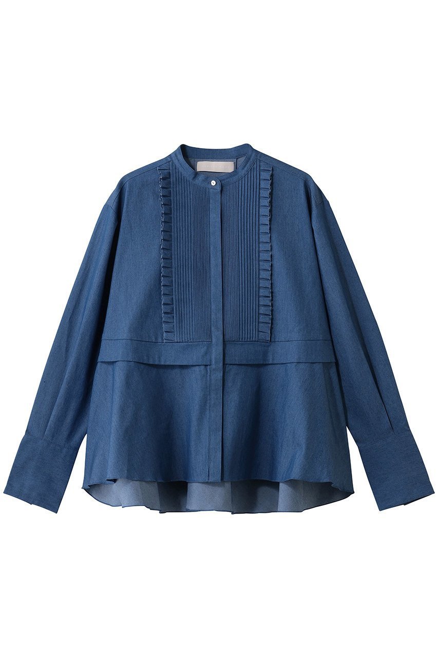 【マリリンムーン/MARILYN MOON】のタックフリル フレアシャツ インテリア・キッズ・メンズ・レディースファッション・服の通販 founy(ファニー) 　ファッション　Fashion　レディースファッション　Fashion for Women　トップス・カットソー　Cut & Sew Tops　シャツ・ブラウス・オフィスカジュアル　Elegant Blouses & Button-Ups　2026年　2026　カーディガン　Cardigan, Knitwear　ジャケット　Jacket, Outerwear　スリーブ　Sleeve, Long Sleeve / Short Sleeve　チェック　Check, Plaid, Tartan　バランス　Balance, Style Balance　フリル　Frill, Ruffle　フレア　Flare, Flared　ボトム　Bottoms, Lower Wear　ロング　Long, Long-Length　台形　A-Line, Trapezoid Shape　夏　Summer　春　Spring　S/S・春夏　SS, Spring/Summer, Warm Season　【ELLE SHOP限定】ブルー|ID: prp329100004816978 ipo3291000000034989501