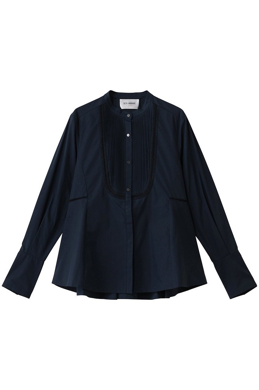 【マリリンムーン/MARILYN MOON】の【SOI-MeME】ピンタックブザムエンブロイダリーブラウス インテリア・キッズ・メンズ・レディースファッション・服の通販 founy(ファニー) 　ファッション　Fashion　レディースファッション　Fashion for Women　トップス・カットソー　Cut & Sew Tops　シャツ・ブラウス・オフィスカジュアル　Elegant Blouses & Button-Ups　2026年　2026　スカラップ　Scallop, Scalloped Edge　スリーブ　Sleeve, Long Sleeve / Short Sleeve　ダブル　Double, Double-Breasted　フレア　Flare, Flared　モダン　Modern, Contemporary　ラグジュアリー　Luxury, Elegant　ロング　Long, Long-Length　夏　Summer　春　Spring　S/S・春夏　SS, Spring/Summer, Warm Season　透かし　Cut-Out, Lacework　ネイビー|ID: prp329100004816980 ipo3291000000034989531