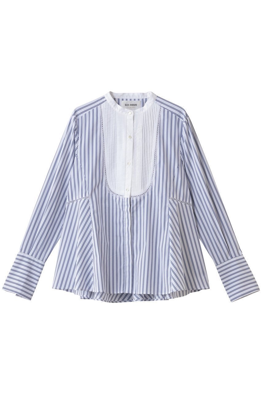 【マリリンムーン/MARILYN MOON】の【SOI-MeME】ピンタックブザムエンブロイダリーブラウス インテリア・キッズ・メンズ・レディースファッション・服の通販 founy(ファニー) 　ファッション　Fashion　レディースファッション　Fashion for Women　トップス・カットソー　Cut & Sew Tops　シャツ・ブラウス・オフィスカジュアル　Elegant Blouses & Button-Ups　2026年　2026　スカラップ　Scallop, Scalloped Edge　スリーブ　Sleeve, Long Sleeve / Short Sleeve　ダブル　Double, Double-Breasted　フレア　Flare, Flared　モダン　Modern, Contemporary　ラグジュアリー　Luxury, Elegant　ロング　Long, Long-Length　夏　Summer　春　Spring　S/S・春夏　SS, Spring/Summer, Warm Season　透かし　Cut-Out, Lacework　ホワイトブルー|ID: prp329100004816980 ipo3291000000034989532