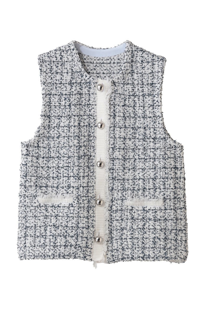 【マリリンムーン/MARILYN MOON】の【SOI-MeME】ツイードニットフリンジベスト 人気、トレンドファッション・服の通販 founy(ファニー) 　ファッション　Fashion　レディースファッション　Fashion for Women　アウター　Coat / Outerwear Collection　レディースジャケット・軽アウター　Jackets　おすすめ　Recommended / Our Picks　エレガント 上品　Elegant　コンパクト　Compact, Small Size　サマー　Summer, Summer Style　ショート　Short, Short Length　シルバー　Silver, Metallic Silver　ジャケット　Jacket, Outerwear　ツイード　Twill, Twill Weave　ノースリーブ　Sleeveless, No-Sleeve　フリンジ　Fringe, Tassel　ベスト　Vest, Waistcoat　ボトム　Bottoms, Lower Wear　モダン　Modern, Contemporary　新作・新入荷　New Arrivals / New In　 other-1|ID: prp329100004816982 ipo3291000000035924491