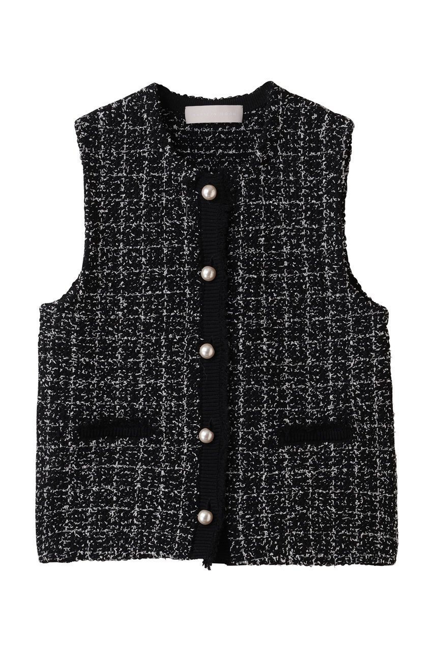 【マリリンムーン/MARILYN MOON】の【SOI-MeME】ツイードニットフリンジベスト インテリア・キッズ・メンズ・レディースファッション・服の通販 founy(ファニー) 　ファッション　Fashion　レディースファッション　Fashion for Women　アウター　Coat / Outerwear Collection　レディースジャケット・軽アウター　Jackets　おすすめ　Recommended / Our Picks　エレガント 上品　Elegant　コンパクト　Compact, Small Size　サマー　Summer, Summer Style　ショート　Short, Short Length　シルバー　Silver, Metallic Silver　ジャケット　Jacket, Outerwear　ツイード　Twill, Twill Weave　ノースリーブ　Sleeveless, No-Sleeve　フリンジ　Fringe, Tassel　ベスト　Vest, Waistcoat　ボトム　Bottoms, Lower Wear　モダン　Modern, Contemporary　新作・新入荷　New Arrivals / New In　【ELLE SHOP限定】ブラック|ID: prp329100004816982 ipo3291000000035924493