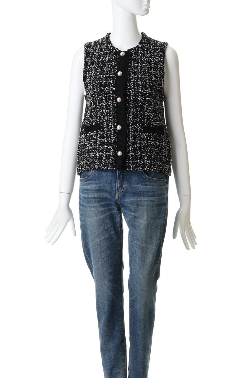 【マリリンムーン/MARILYN MOON】の【SOI-MeME】ツイードニットフリンジベスト 人気、トレンドファッション・服の通販 founy(ファニー) 　ファッション　Fashion　レディースファッション　Fashion for Women　アウター　Coat / Outerwear Collection　レディースジャケット・軽アウター　Jackets　おすすめ　Recommended / Our Picks　エレガント 上品　Elegant　コンパクト　Compact, Small Size　サマー　Summer, Summer Style　ショート　Short, Short Length　シルバー　Silver, Metallic Silver　ジャケット　Jacket, Outerwear　ツイード　Twill, Twill Weave　ノースリーブ　Sleeveless, No-Sleeve　フリンジ　Fringe, Tassel　ベスト　Vest, Waistcoat　ボトム　Bottoms, Lower Wear　モダン　Modern, Contemporary　新作・新入荷　New Arrivals / New In　other-2|ID: prp329100004816982 ipo3291000000035924494