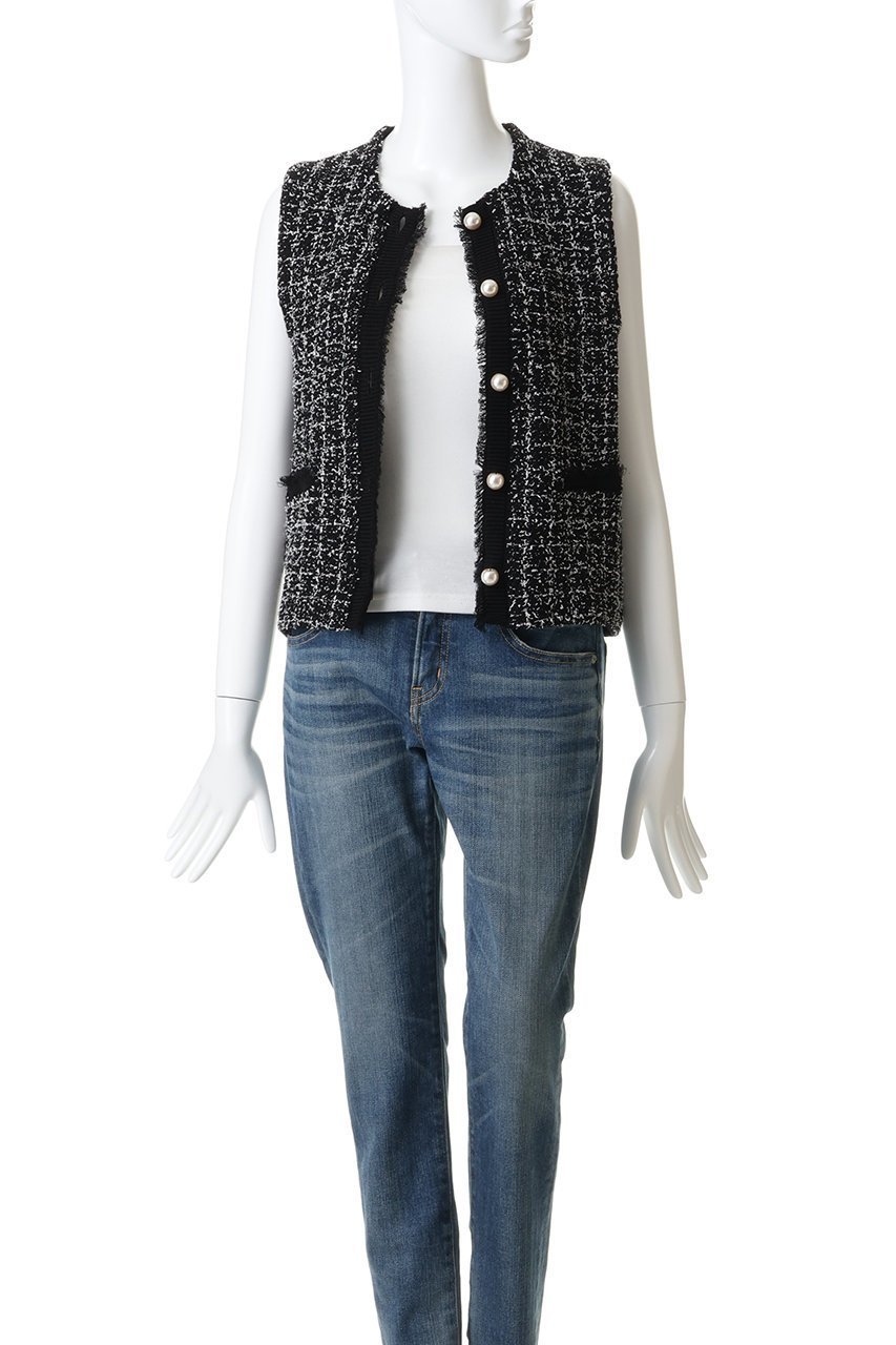 【マリリンムーン/MARILYN MOON】の【SOI-MeME】ツイードニットフリンジベスト 人気、トレンドファッション・服の通販 founy(ファニー) 　ファッション　Fashion　レディースファッション　Fashion for Women　アウター　Coat / Outerwear Collection　レディースジャケット・軽アウター　Jackets　おすすめ　Recommended / Our Picks　エレガント 上品　Elegant　コンパクト　Compact, Small Size　サマー　Summer, Summer Style　ショート　Short, Short Length　シルバー　Silver, Metallic Silver　ジャケット　Jacket, Outerwear　ツイード　Twill, Twill Weave　ノースリーブ　Sleeveless, No-Sleeve　フリンジ　Fringe, Tassel　ベスト　Vest, Waistcoat　ボトム　Bottoms, Lower Wear　モダン　Modern, Contemporary　新作・新入荷　New Arrivals / New In　other-8|ID: prp329100004816982 ipo3291000000035924500