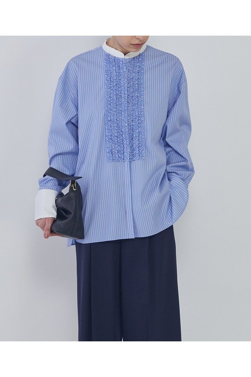 【プルミエ アロンディスモン/1er Arrondissement】のフリルブザムシャツ インテリア・キッズ・メンズ・レディースファッション・服の通販 founy(ファニー) 　ファッション　Fashion　レディースファッション　Fashion for Women　トップス・カットソー　Cut & Sew Tops　シャツ・ブラウス・オフィスカジュアル　Elegant Blouses & Button-Ups　2026年　2026　なめらか　Smooth, Silky Texture　カフス　Cuff Design　クラシカル　Classical, Vintage-Inspired　シンプル　Simple, Minimal　ストライプ　Stripe, Striped Pattern　スリーブ　Sleeve, Long Sleeve / Short Sleeve　タイプライター　Typewriter Fabric, Crisp Cotton　フリル　Frill, Ruffle　ロング　Long, Long-Length　エレガント 上品　Elegant　夏　Summer　春　Spring　S/S・春夏　SS, Spring/Summer, Warm Season　ストライプ|ID: prp329100004817004 ipo3291000000034989934