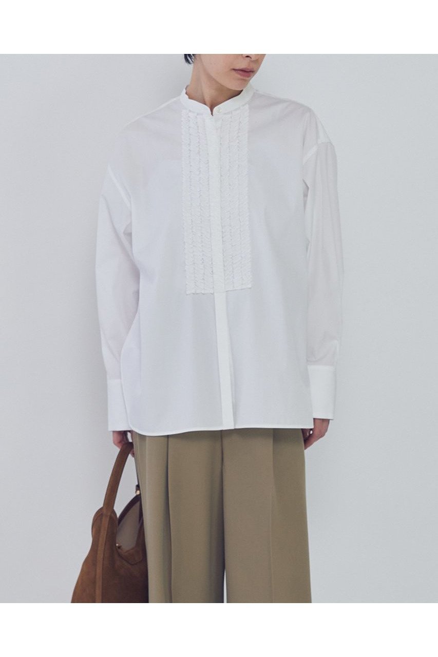 【プルミエ アロンディスモン/1er Arrondissement】のフリルブザムシャツ インテリア・キッズ・メンズ・レディースファッション・服の通販 founy(ファニー) 　ファッション　Fashion　レディースファッション　Fashion for Women　トップス・カットソー　Cut & Sew Tops　シャツ・ブラウス・オフィスカジュアル　Elegant Blouses & Button-Ups　2026年　2026　なめらか　Smooth, Silky Texture　カフス　Cuff Design　クラシカル　Classical, Vintage-Inspired　シンプル　Simple, Minimal　ストライプ　Stripe, Striped Pattern　スリーブ　Sleeve, Long Sleeve / Short Sleeve　タイプライター　Typewriter Fabric, Crisp Cotton　フリル　Frill, Ruffle　ロング　Long, Long-Length　エレガント 上品　Elegant　夏　Summer　春　Spring　S/S・春夏　SS, Spring/Summer, Warm Season　オフホワイト|ID: prp329100004817004 ipo3291000000034989935