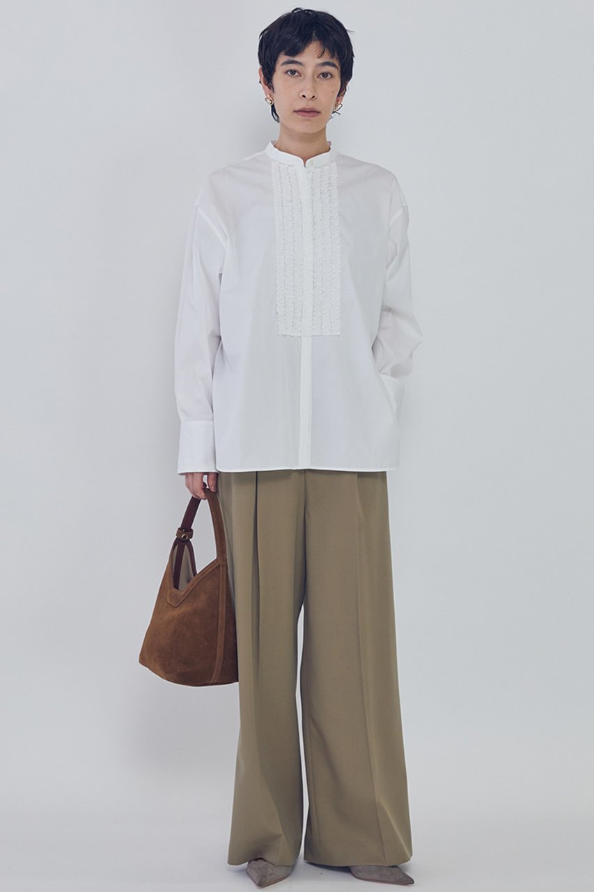 【プルミエ アロンディスモン/1er Arrondissement】のフリルブザムシャツ 人気、トレンドファッション・服の通販 founy(ファニー) 　ファッション　Fashion　レディースファッション　Fashion for Women　トップス・カットソー　Cut & Sew Tops　シャツ・ブラウス・オフィスカジュアル　Elegant Blouses & Button-Ups　2026年　2026　なめらか　Smooth, Silky Texture　カフス　Cuff Design　クラシカル　Classical, Vintage-Inspired　シンプル　Simple, Minimal　ストライプ　Stripe, Striped Pattern　スリーブ　Sleeve, Long Sleeve / Short Sleeve　タイプライター　Typewriter Fabric, Crisp Cotton　フリル　Frill, Ruffle　ロング　Long, Long-Length　エレガント 上品　Elegant　夏　Summer　春　Spring　S/S・春夏　SS, Spring/Summer, Warm Season　other-3|ID: prp329100004817004 ipo3291000000034989937