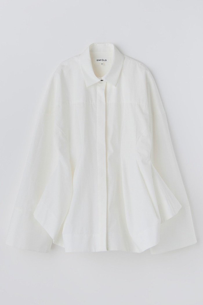 【エンフォルド/ENFOLD】の【1/2 12:00販売開始】LUFFA FORM SHIRT インテリア・キッズ・メンズ・レディースファッション・服の通販 founy(ファニー) https://founy.com/ ファッション Fashion レディースファッション Fashion for Women トップス・カットソー Cut & Sew Tops シャツ・ブラウス・オフィスカジュアル Elegant Blouses & Button-Ups コンパクト Compact, Small Size シェイプ Shape, Slim Fit スリーブ Sleeve, Long Sleeve / Short Sleeve バランス Balance, Style Balance バルーン Balloon, Balloon Silhouette フレア Flare, Flared ベスト Vest, Waistcoat ロング Long, Long-Length 新作・新入荷 New Arrivals / New In |ID: prp329100004818012 ipo3291000000035002506