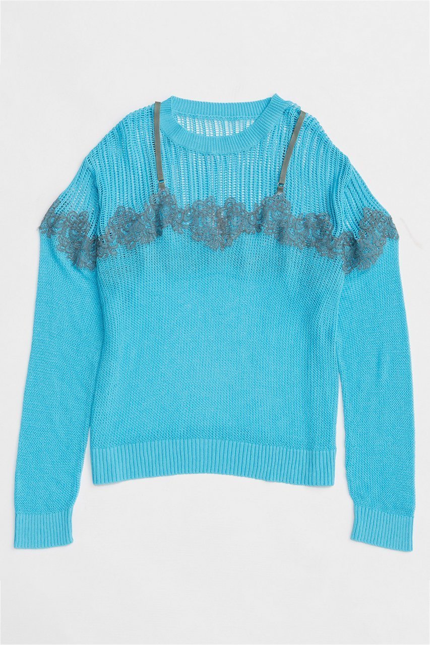 【メゾンスペシャル/MAISON SPECIAL】のLace-Combi Mesh Knit Pullover/レースコンビニットプルオーバー インテリア・キッズ・メンズ・レディースファッション・服の通販 founy(ファニー) 　ファッション　Fashion　レディースファッション　Fashion for Women　トップス・カットソー　Cut & Sew Tops　ニット　Knit Tops & Sweaters　カジュアルプルオーバー・ニットトップス　Pullovers & Knit Tops / Casual Pullovers　インナー　Innerwear　春　Spring　ドッキング　Docking, Mixed Material　ビスチェ　Bustier, Corset Top　ラップ　Wrap, Wrap Design　レース　Lace, Lace Fabric　S/S・春夏　SS, Spring/Summer, Warm Season　夏　Summer　2026年　2026　BLU(ブルー)|ID: prp329100004818045 ipo3291000000035002901